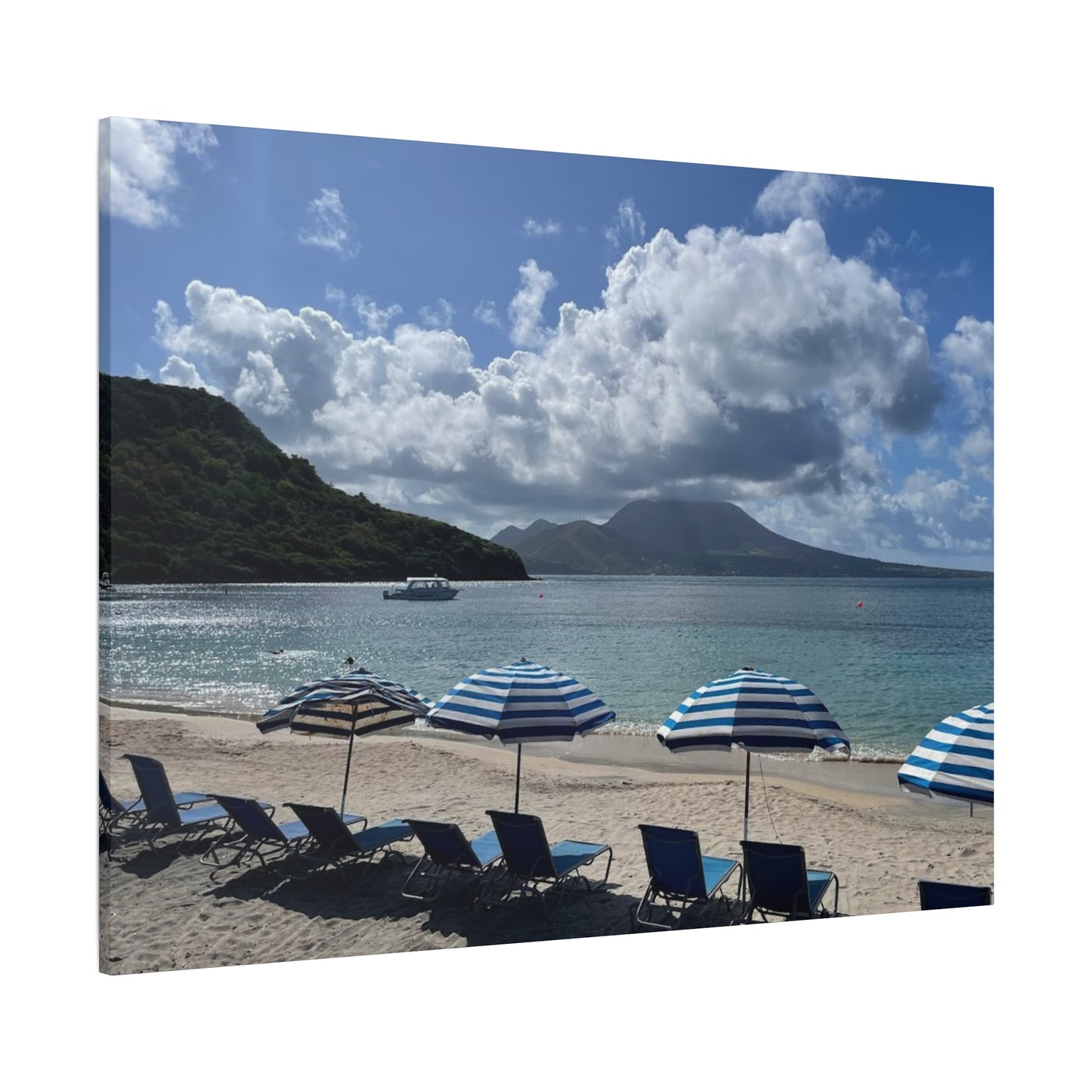 Beach Umbrella Scenic Canvas Wall Art Nevis
