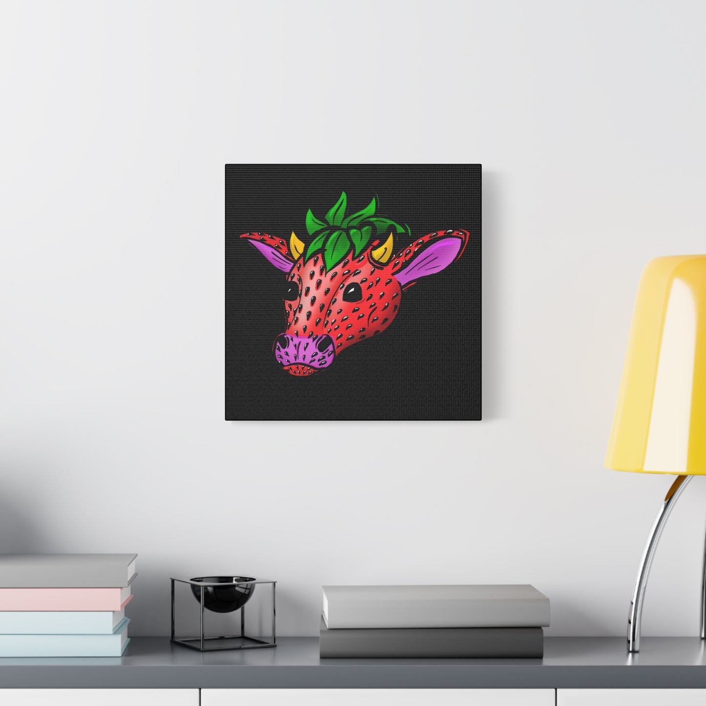 Colorful Cow Canvas Art - Strawberry Cow Stretched Wall Decor