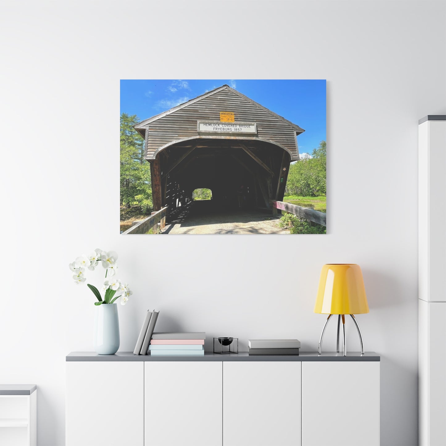 Scenic Covered Bridge Canvas Art – 1.25" Stretched Wall Decor for Nature Lovers