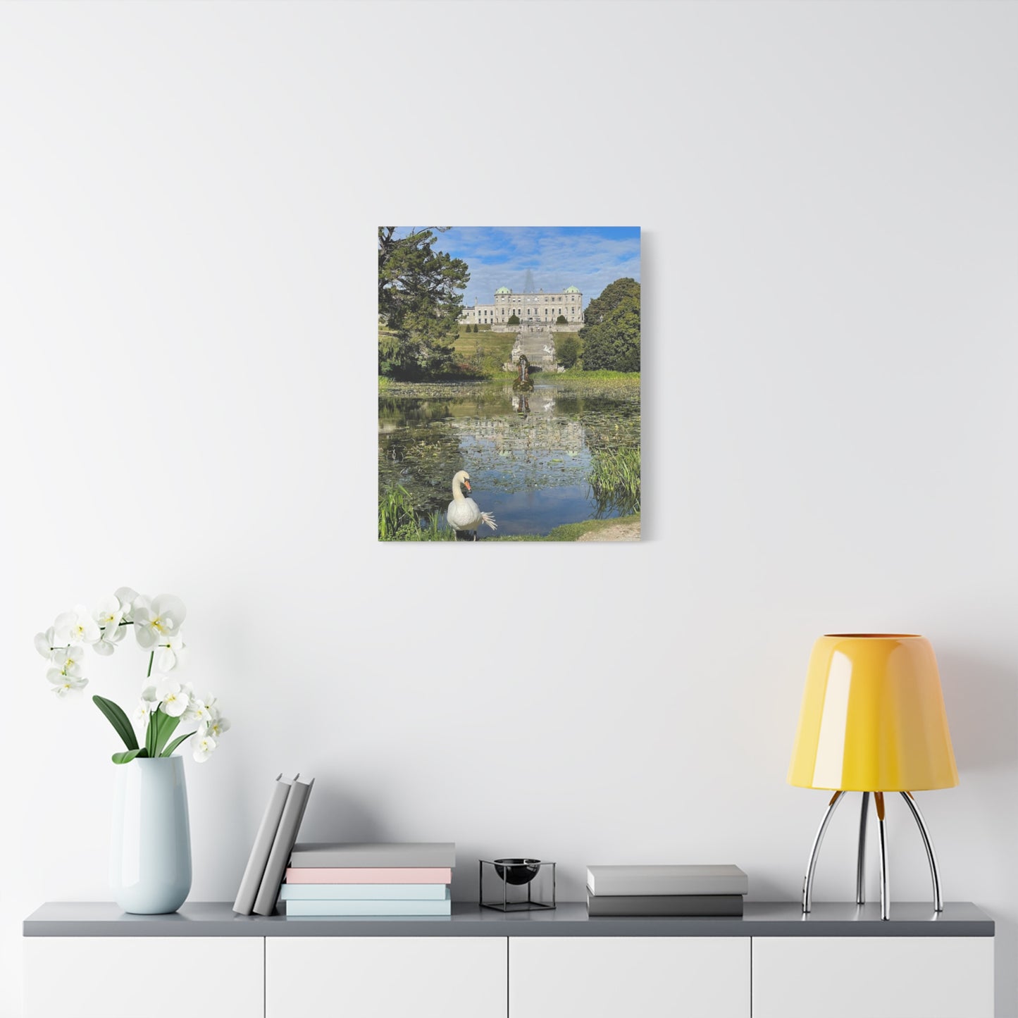 Stretched Matte Canvas Print - Serene Swan Reflection in Nature Powerscourt Estate, Wicklow Ireland