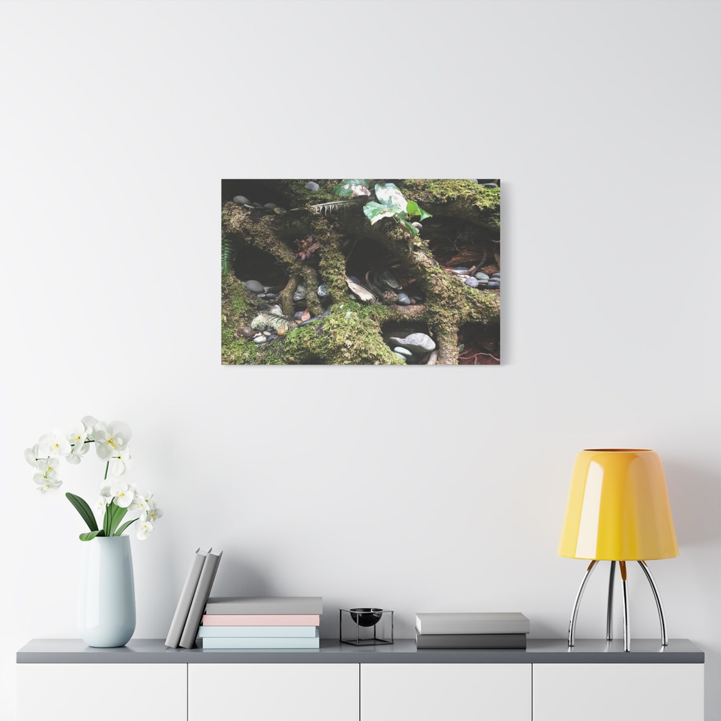 Nature-Inspired Matte Canvas Wall Art - Serene Root and Stone Design