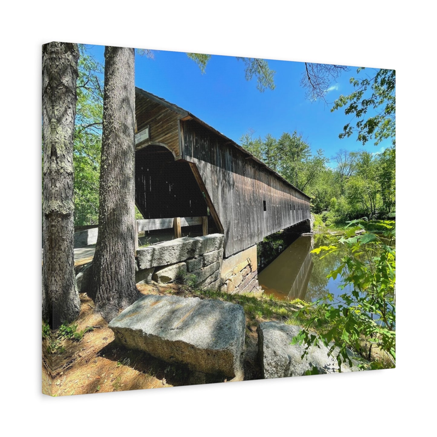Scenic Covered Bridge Canvas Art - 1.25" Stretched Matte Wall Decor