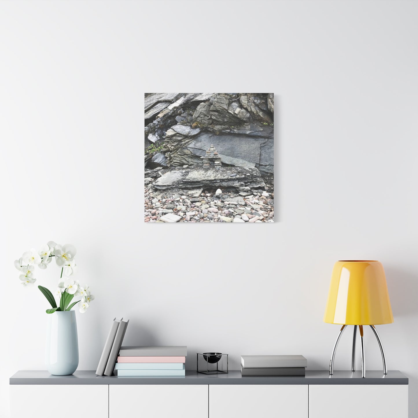 Nature-Inspired Stretched Canvas Art - Tranquil Rock Tower Design