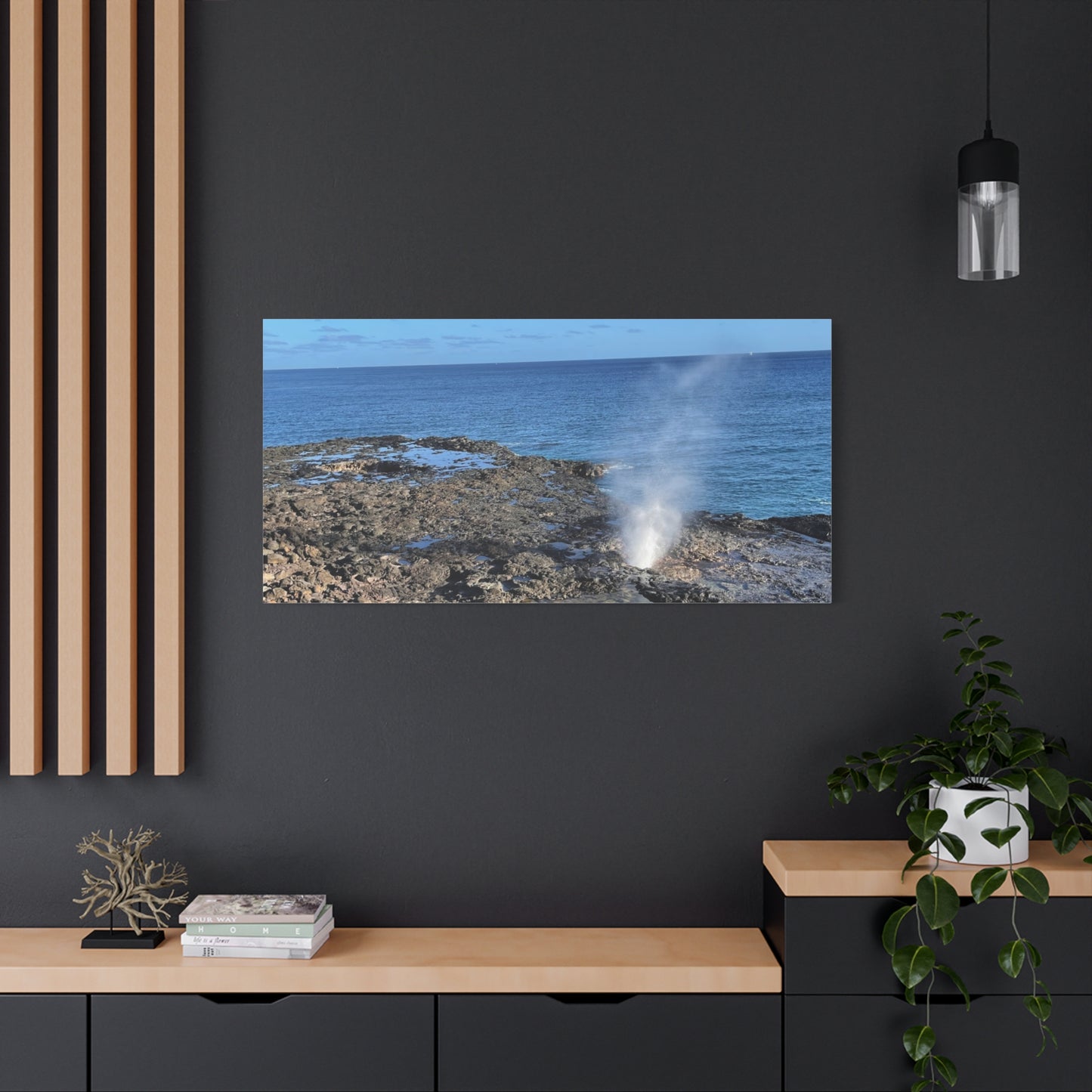 Stretched Matte Canvas Wall Art - Coastal Spouting Blowhole Photography