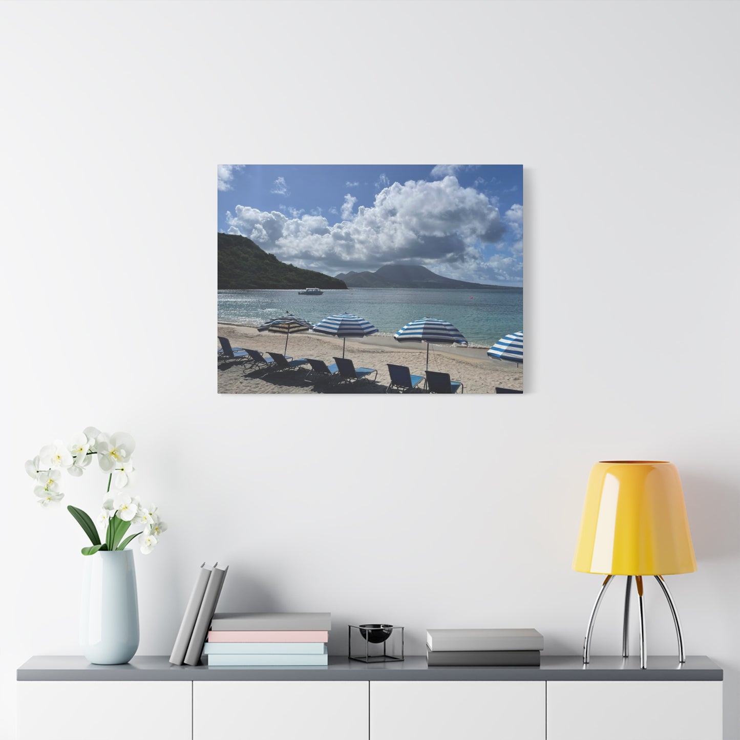 Beach Umbrella Scenic Canvas Wall Art Nevis