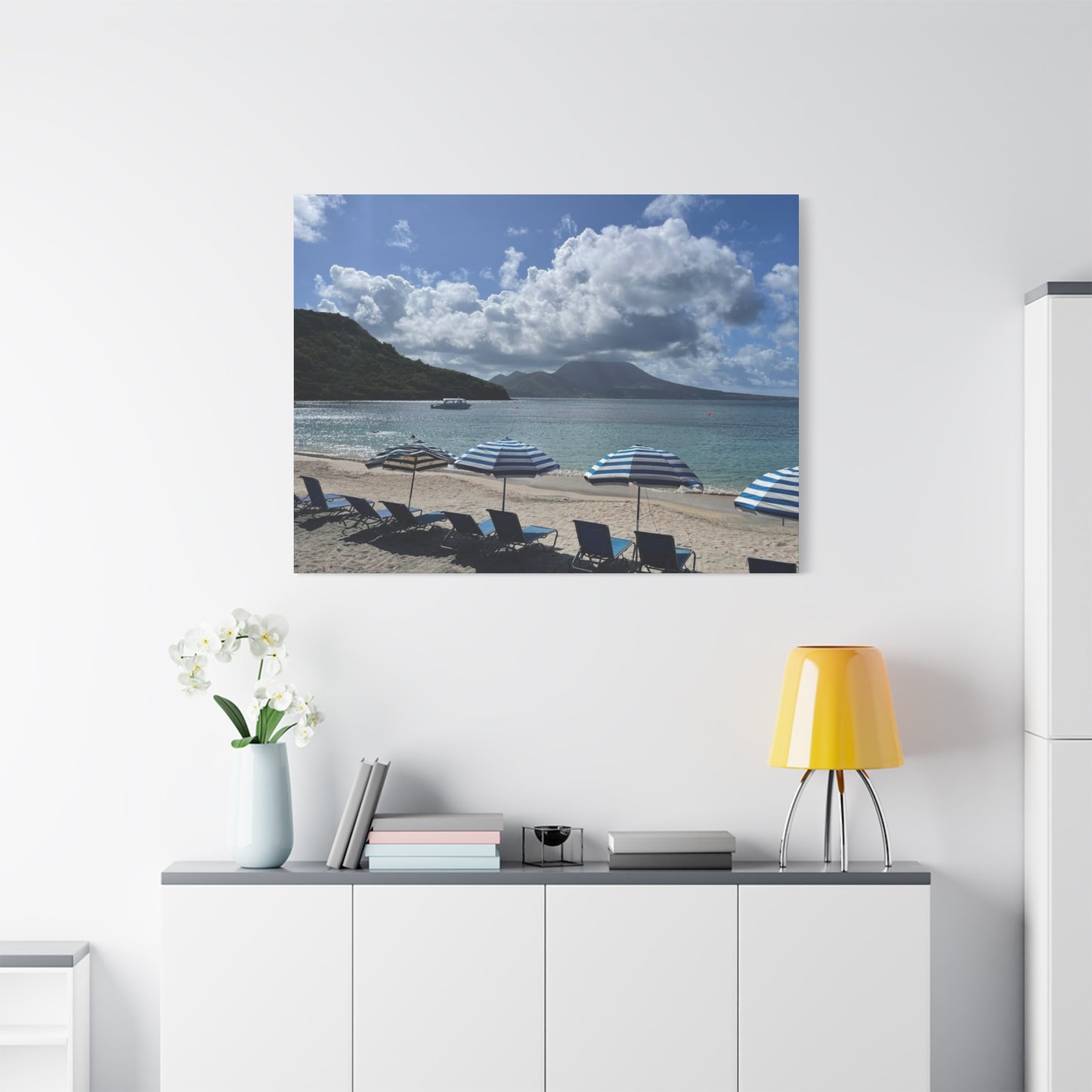 Beach Umbrella Scenic Canvas Wall Art Nevis