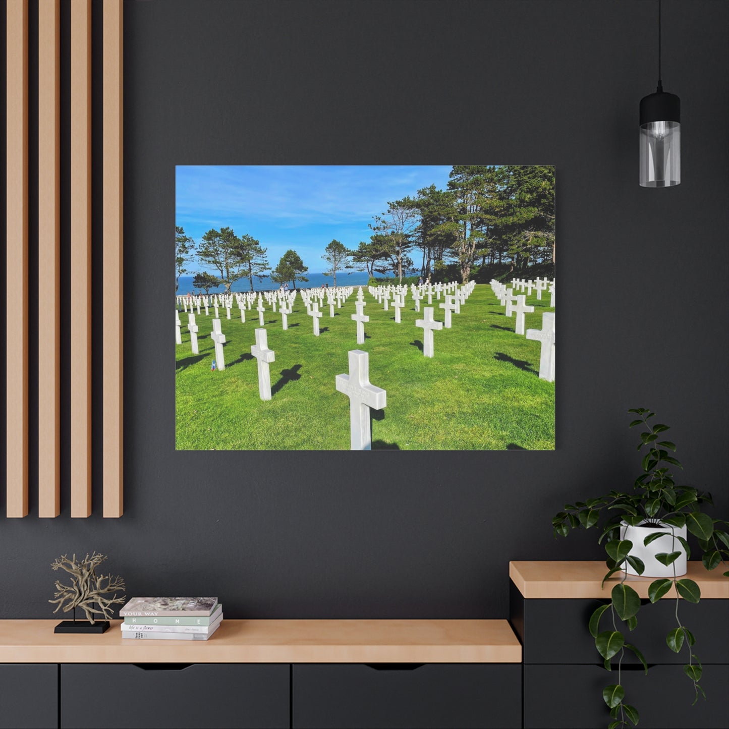 Memorial Canvas Print - Serene Cemetery Scene for Remembrance Normandy American Cemetery