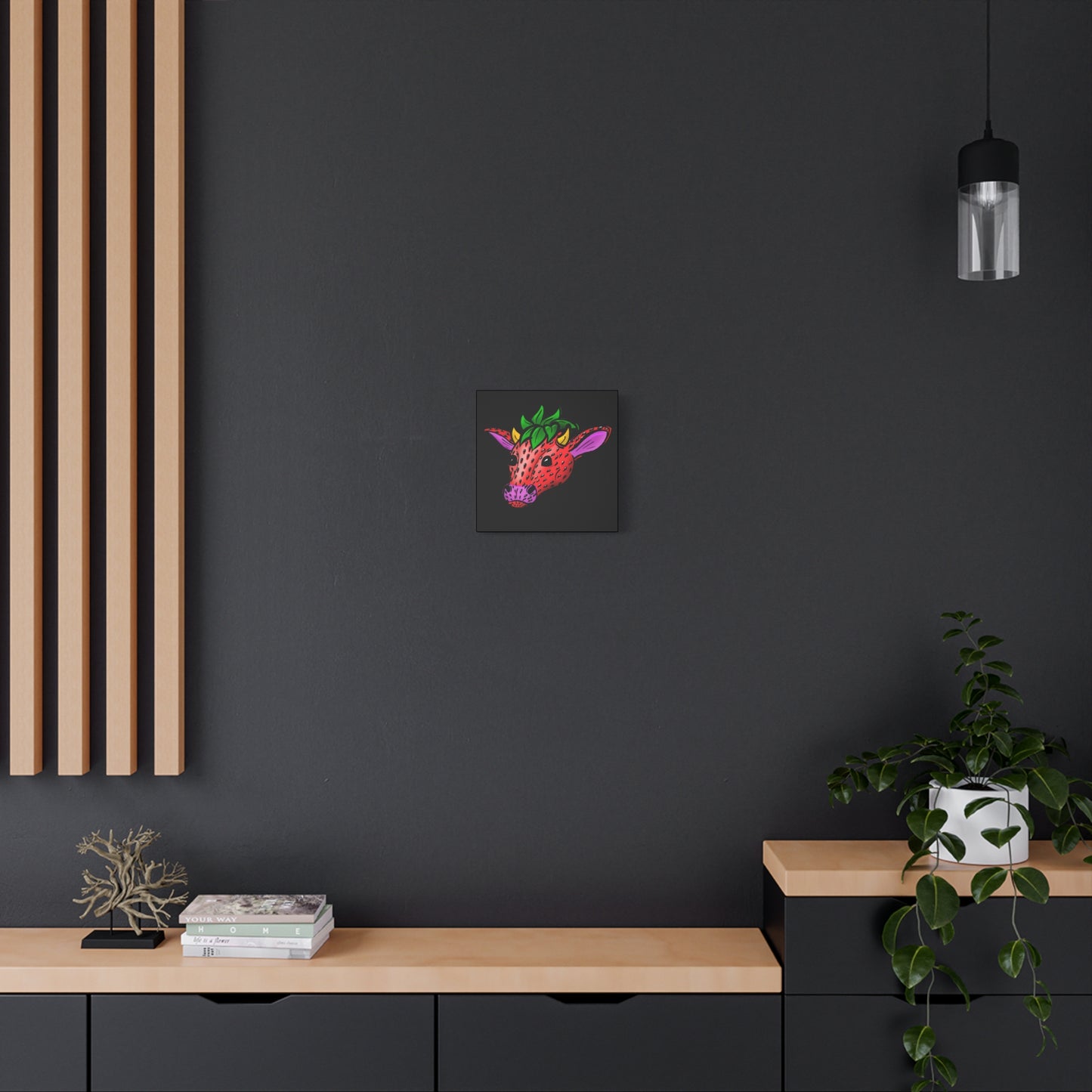 Colorful Cow Canvas Art - Strawberry Cow Stretched Wall Decor