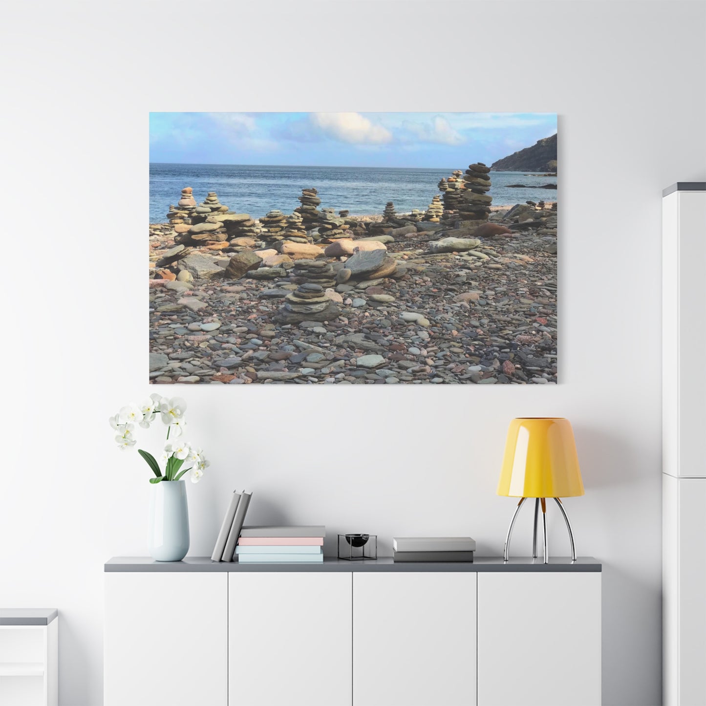 Nature-Inspired Wall Art Canvas Print - Tranquil Beach Stack Stones Decor