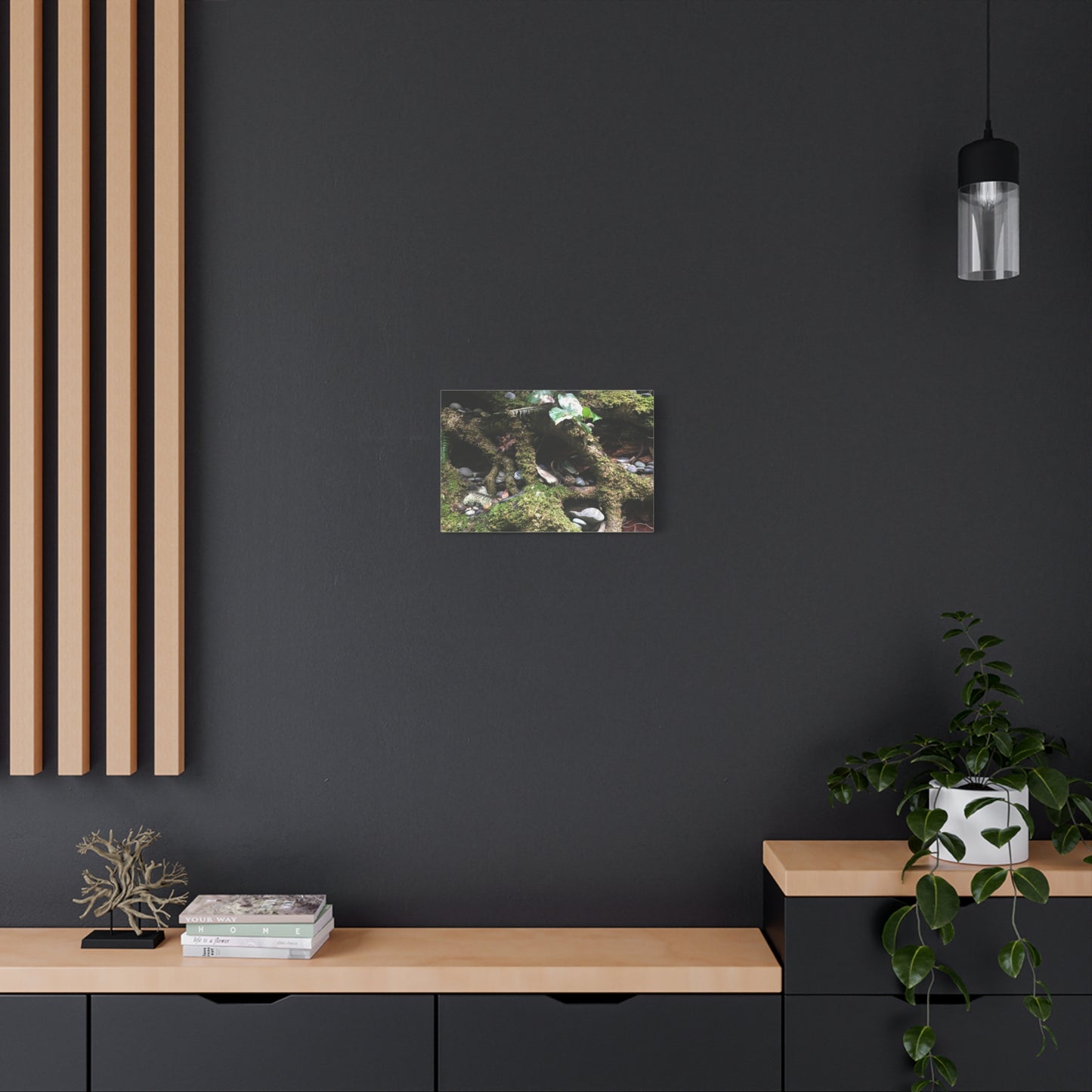 Nature-Inspired Matte Canvas Wall Art - Serene Root and Stone Design