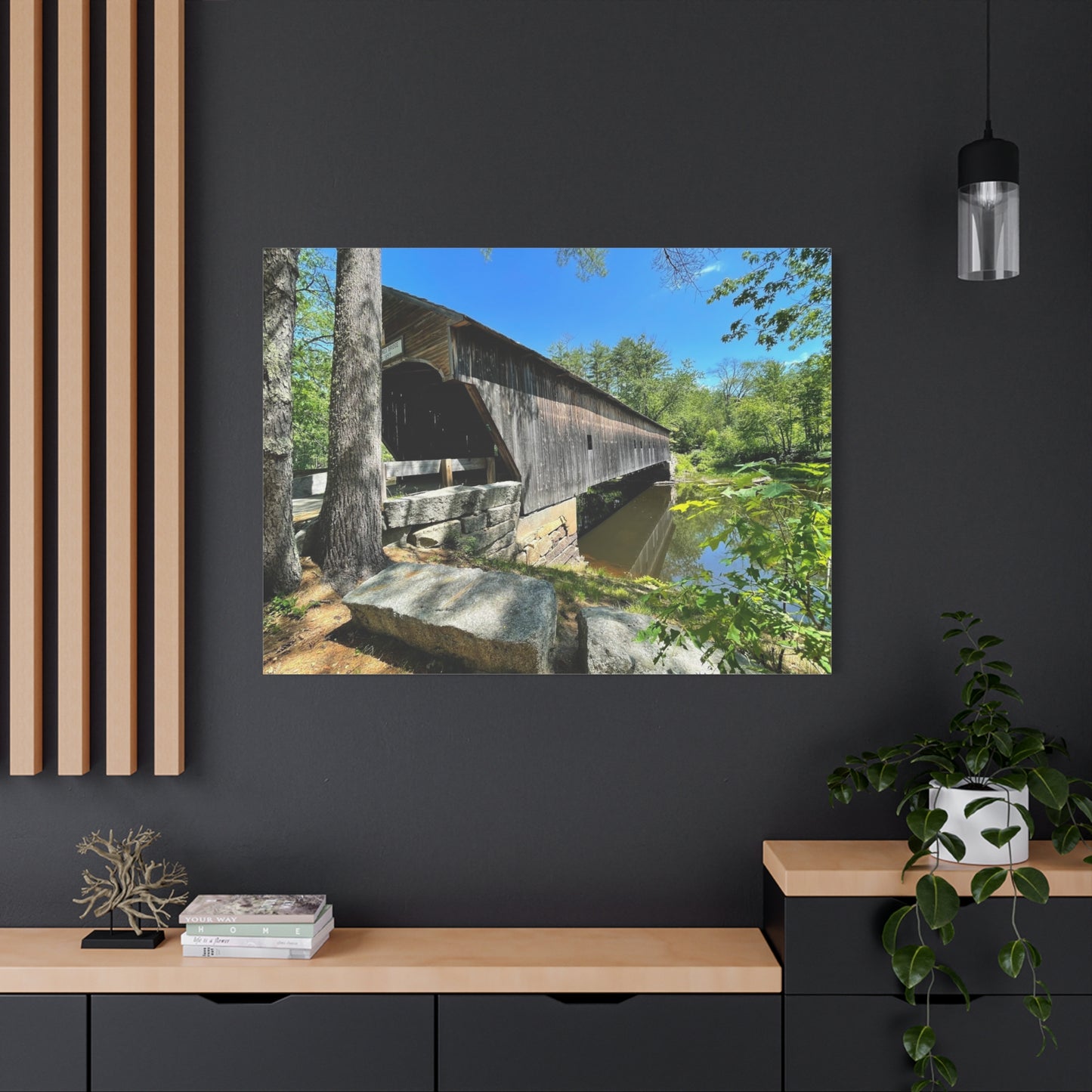 Scenic Covered Bridge Canvas Art - 1.25" Stretched Matte Wall Decor