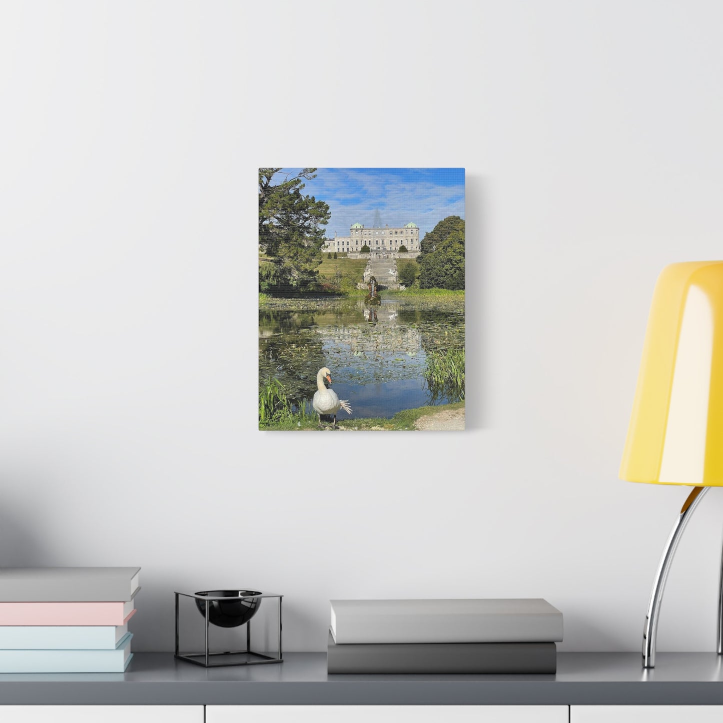 Stretched Matte Canvas Print - Serene Swan Reflection in Nature Powerscourt Estate, Wicklow Ireland