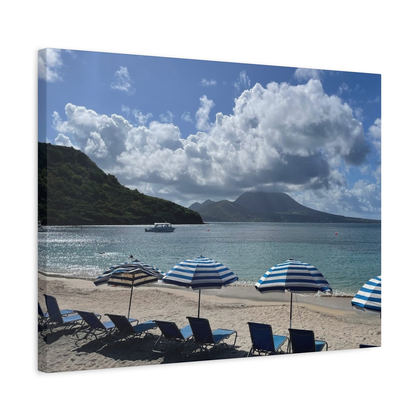 Beach Umbrella Scenic Canvas Wall Art Nevis