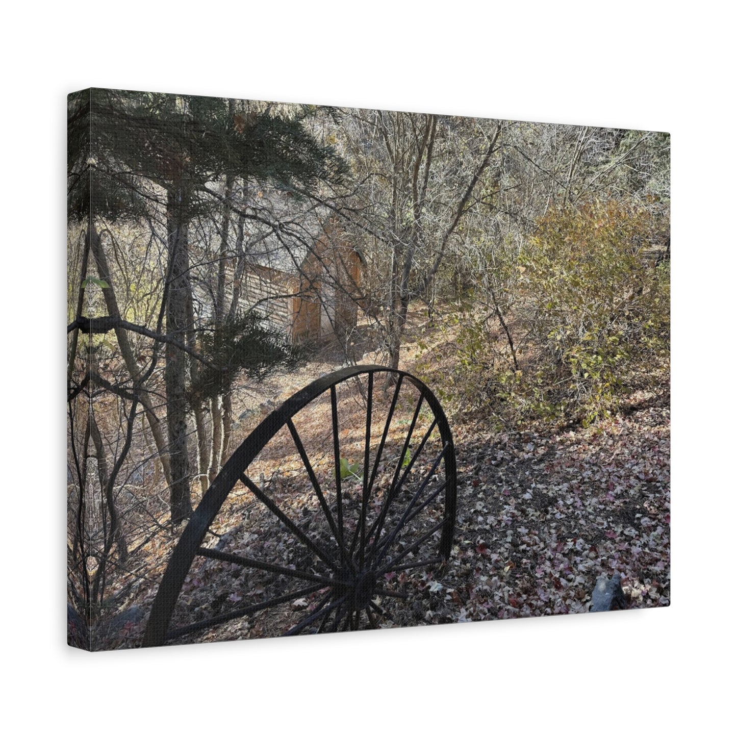 Rustic Landscape Canvas Wall Art - Nature Scene with Vintage Wheel