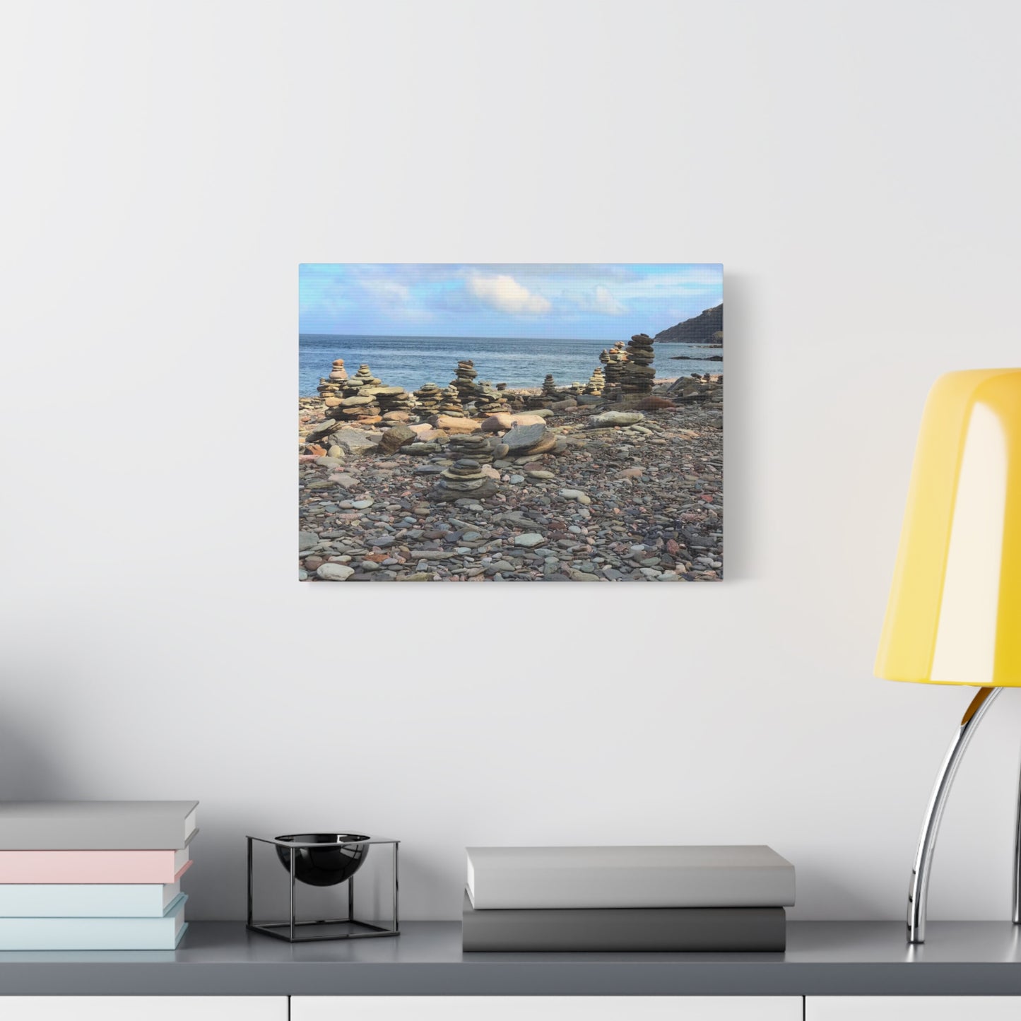 Nature-Inspired Wall Art Canvas Print - Tranquil Beach Stack Stones Decor