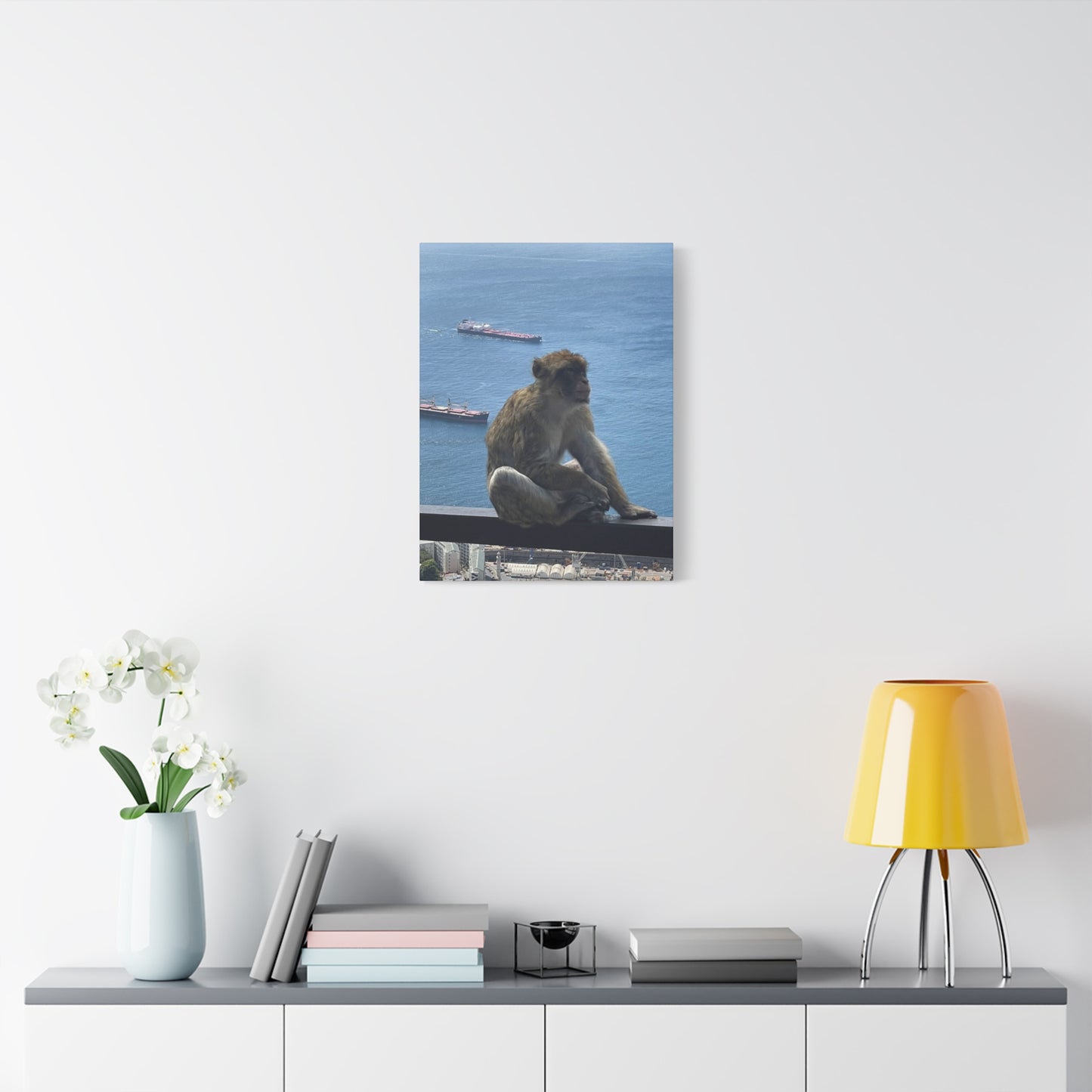 Monkeys by the Sea Canvas Art Print - Relaxing Coastal Decor Gibraltar