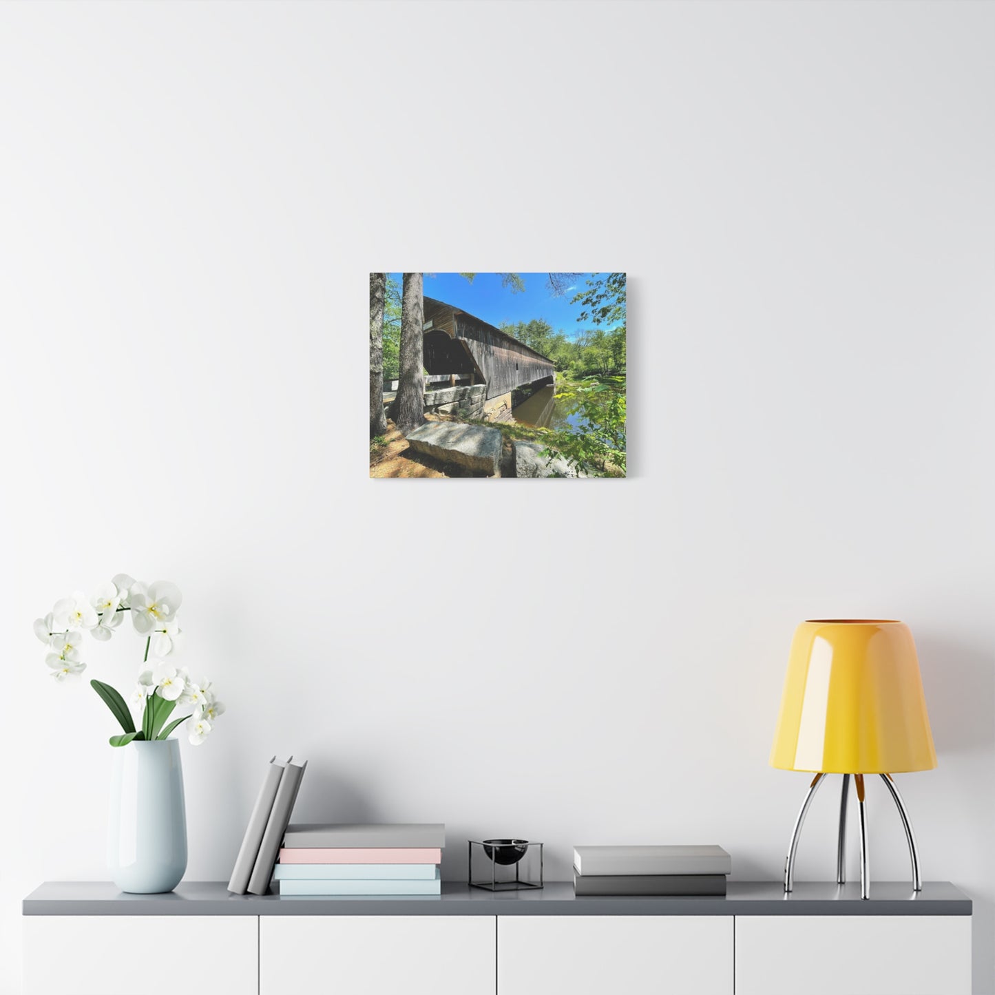 Scenic Covered Bridge Canvas Art - 1.25" Stretched Matte Wall Decor