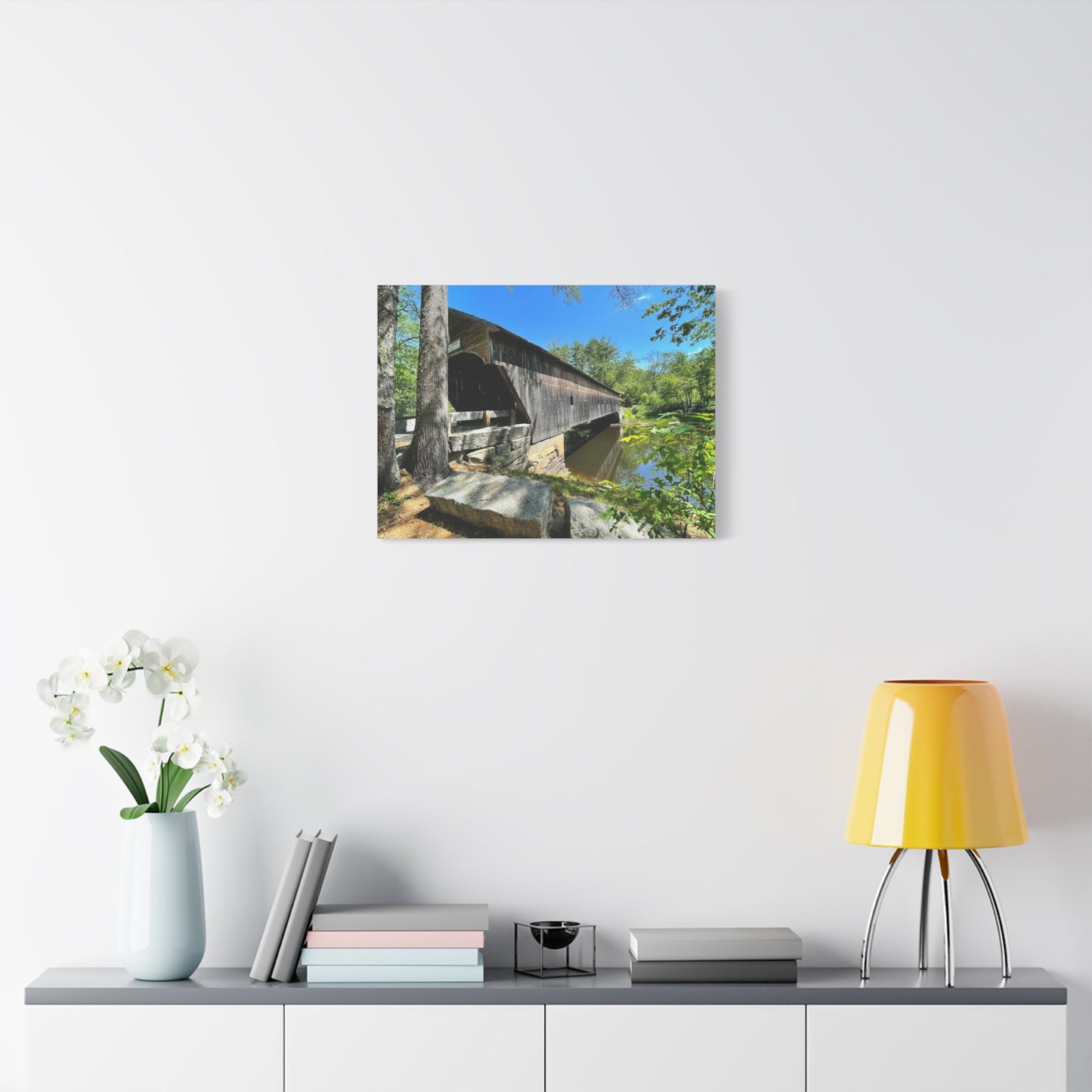 Scenic Covered Bridge Canvas Art - 1.25" Stretched Matte Wall Decor