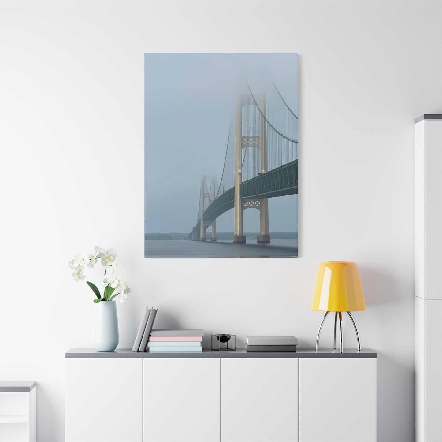 Foggy Bridge Art Canvas - 1.25" Stretched Wall Decor Mackinac