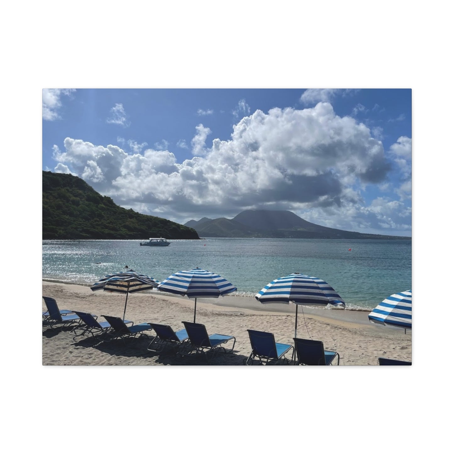Beach Umbrella Scenic Canvas Wall Art Nevis