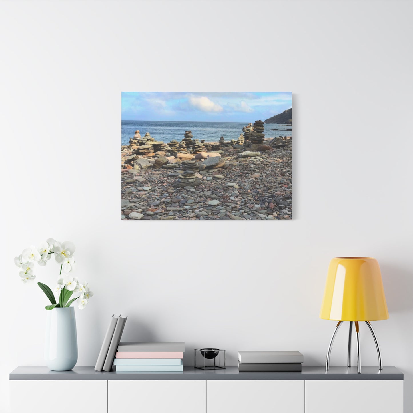 Nature-Inspired Wall Art Canvas Print - Tranquil Beach Stack Stones Decor