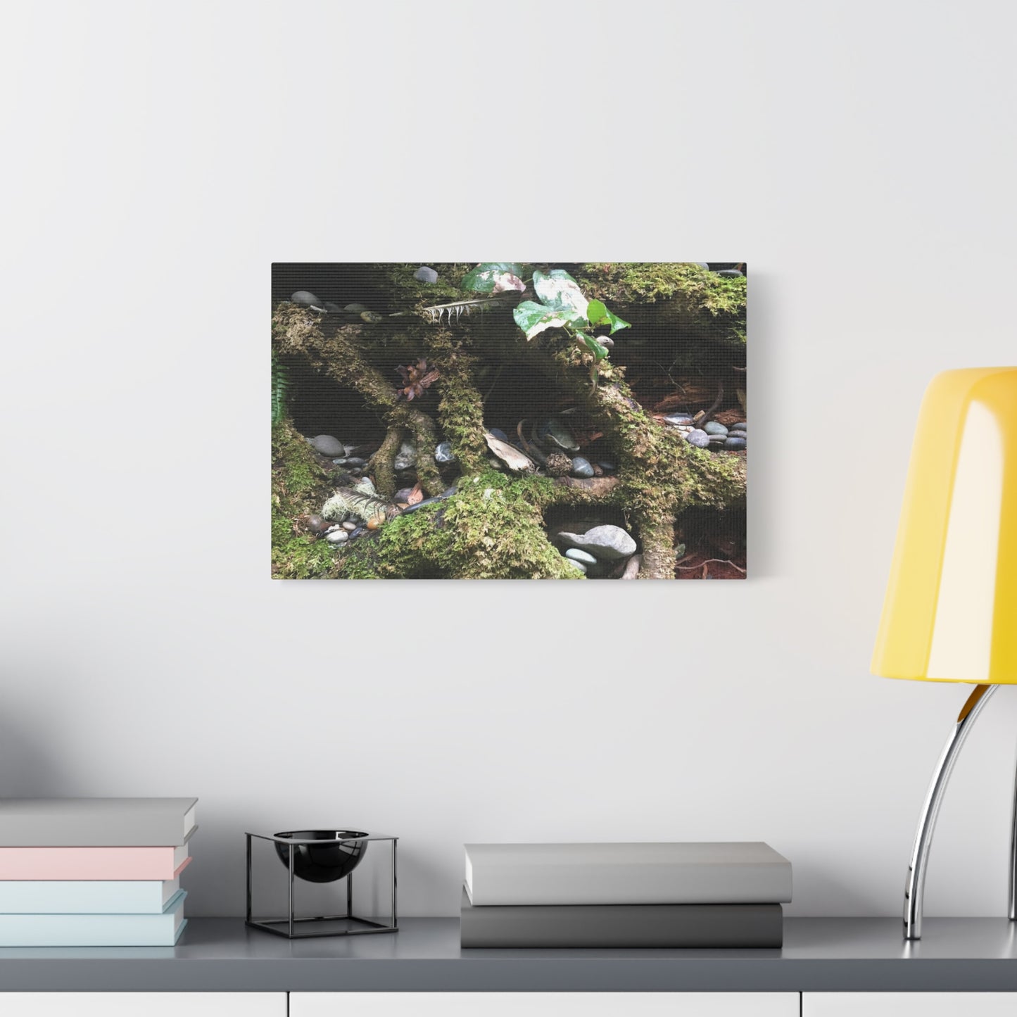 Nature-Inspired Matte Canvas Wall Art - Serene Root and Stone Design