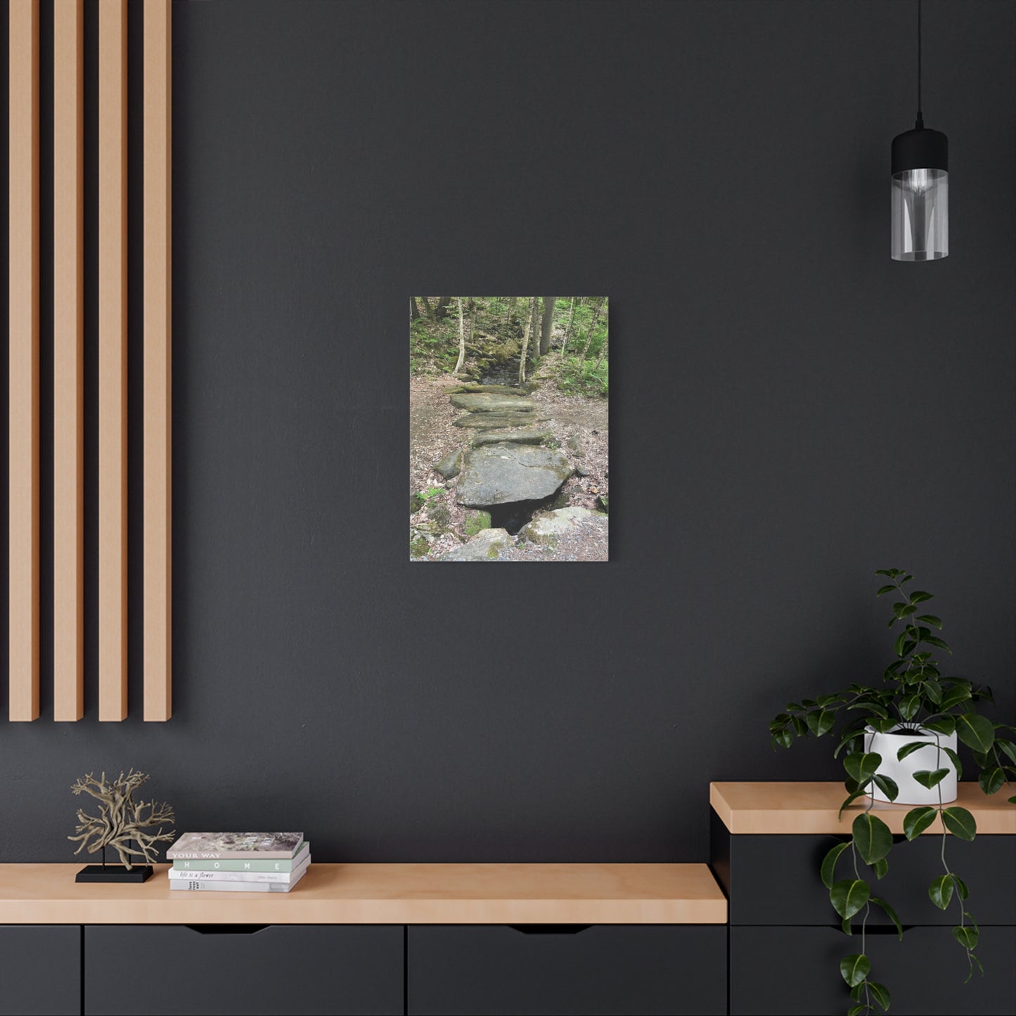 Nature-Inspired Stretched Canvas Art - Serene Stream Pathway Décor