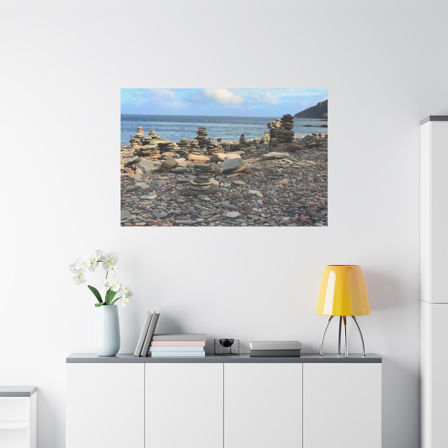 Nature-Inspired Wall Art Canvas Print - Tranquil Beach Stack Stones Decor