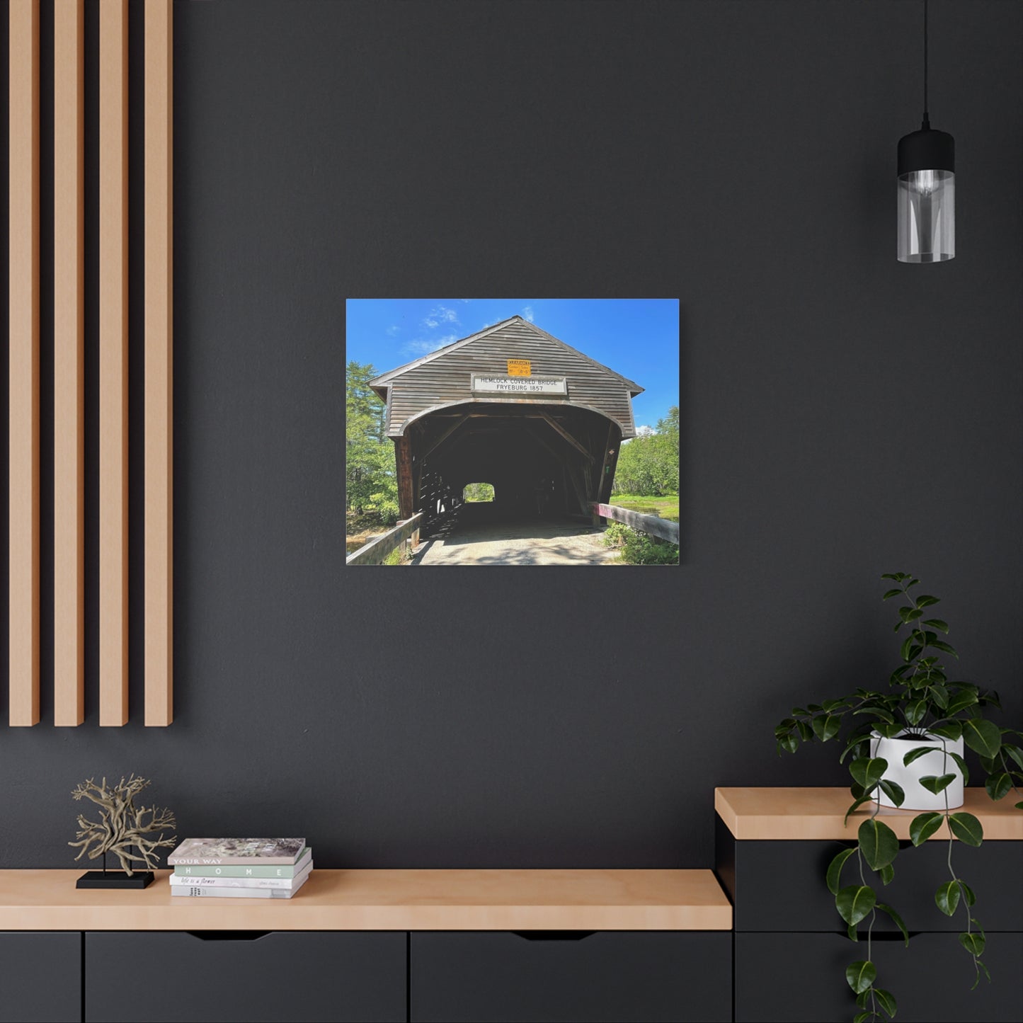 Scenic Covered Bridge Canvas Art – 1.25" Stretched Wall Decor for Nature Lovers