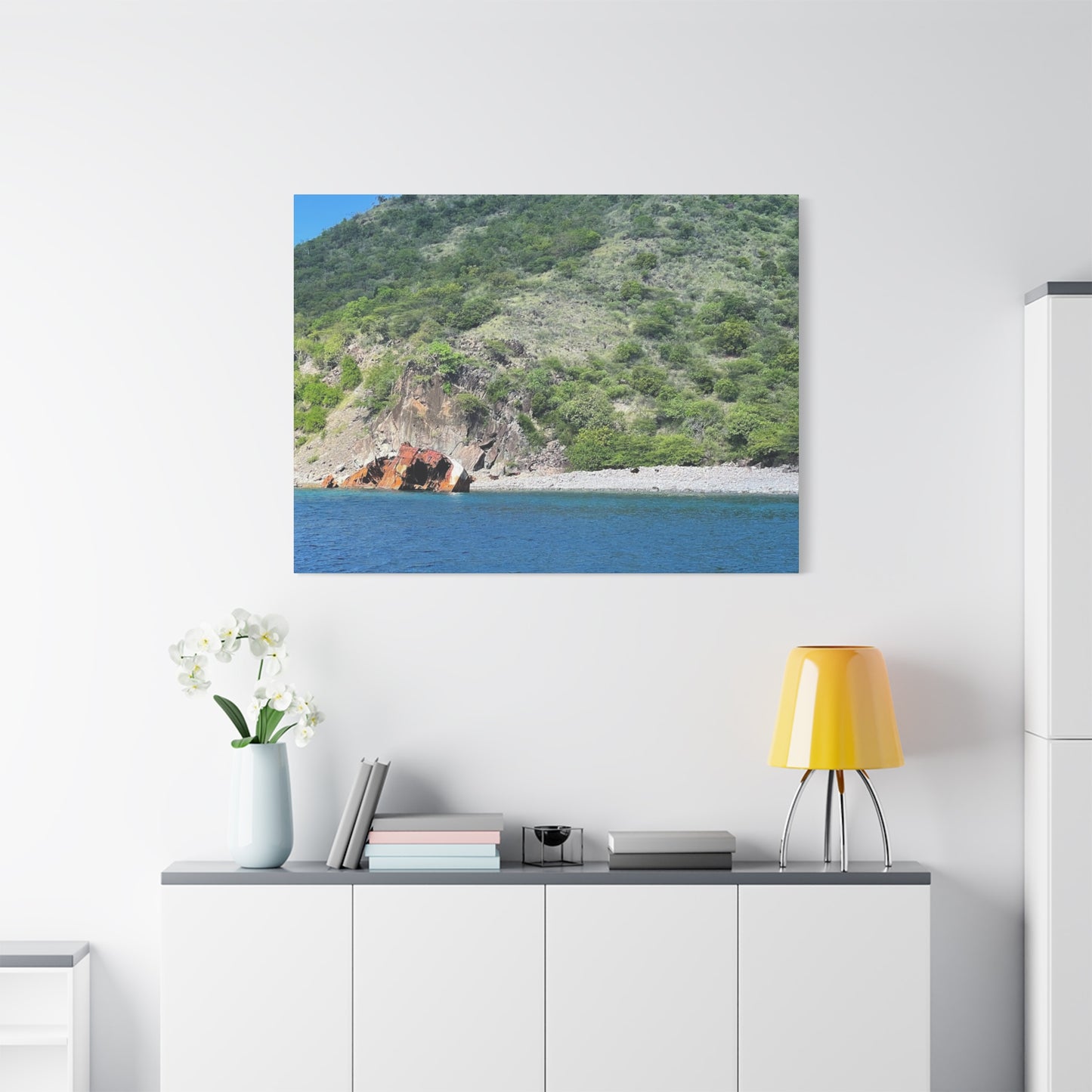 Nature Landscape Canvas Wall Art - Tranquil Seaside View Nevis