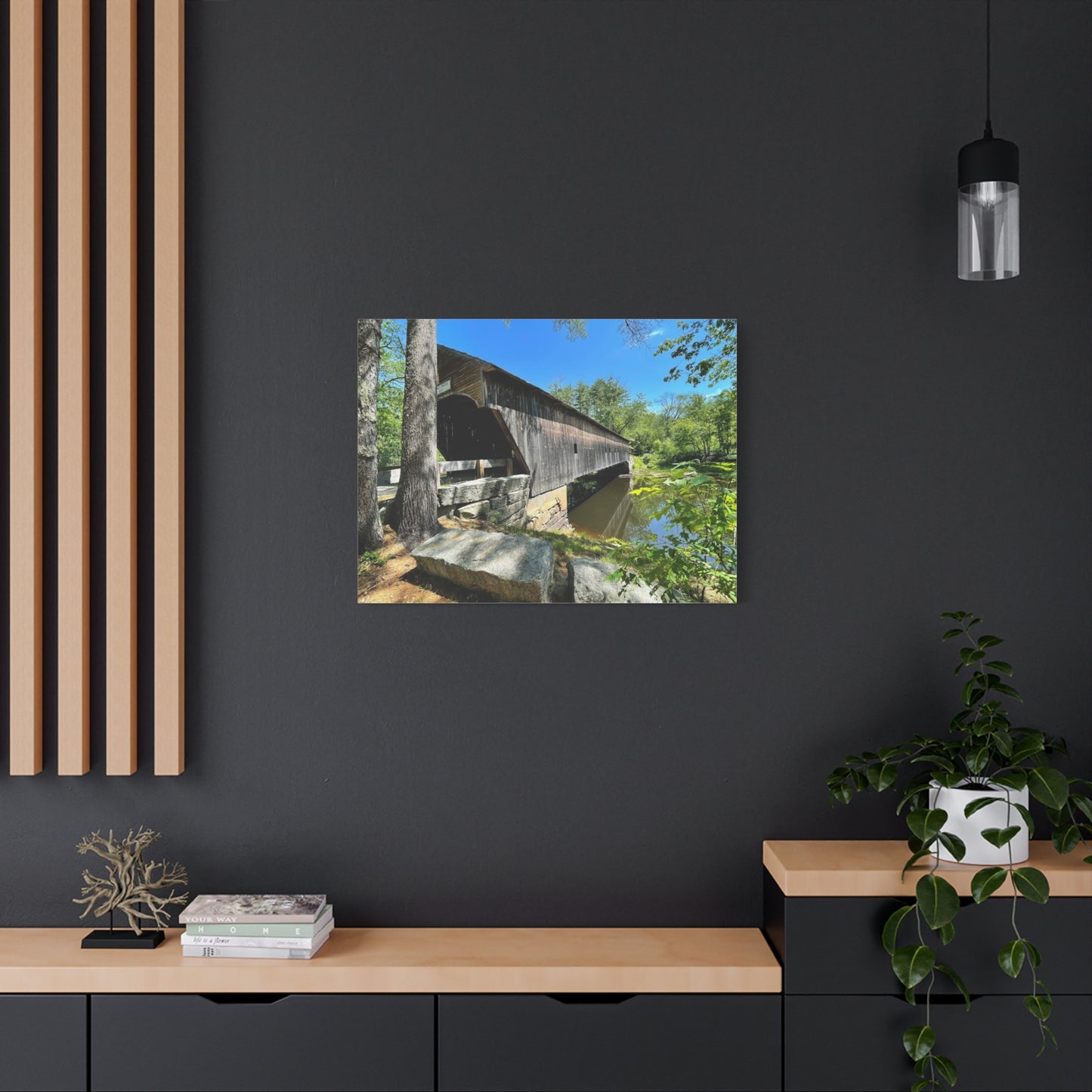 Scenic Covered Bridge Canvas Art - 1.25" Stretched Matte Wall Decor