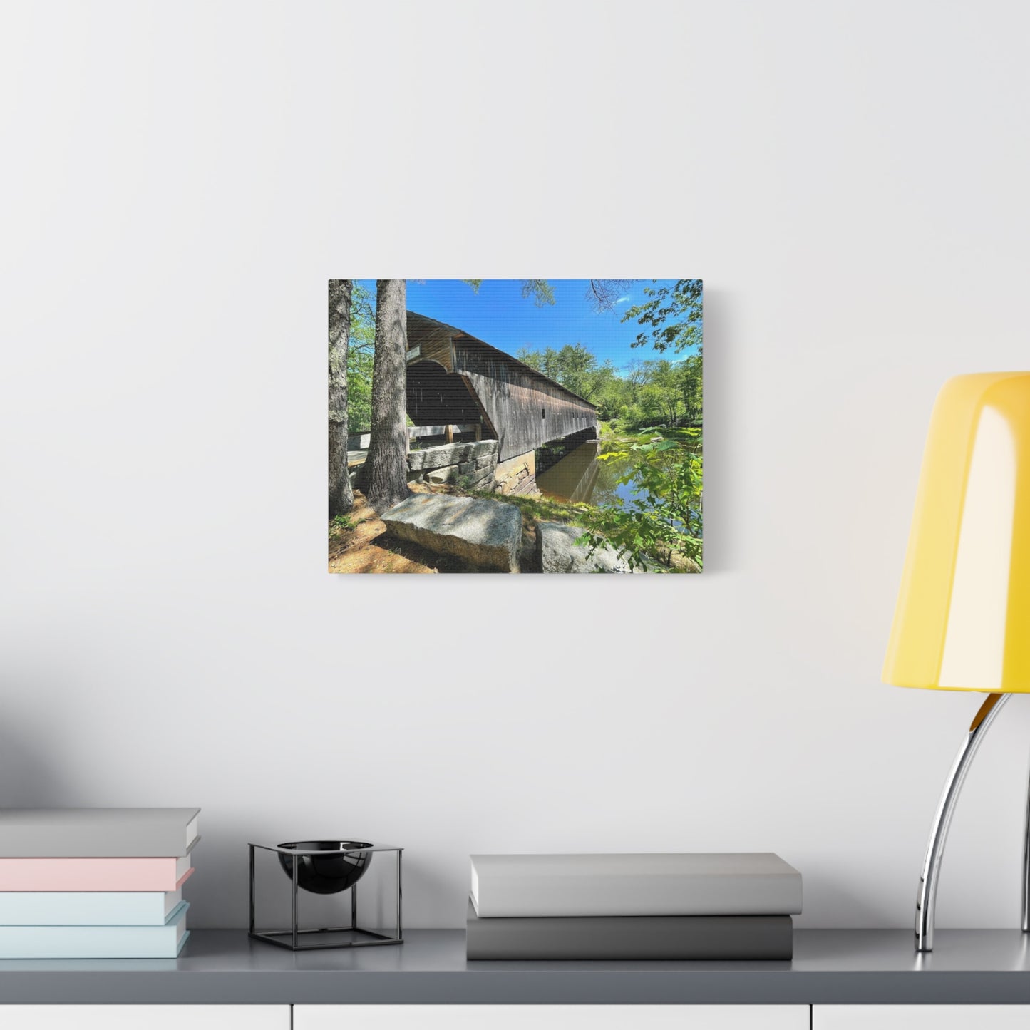 Scenic Covered Bridge Canvas Art - 1.25" Stretched Matte Wall Decor
