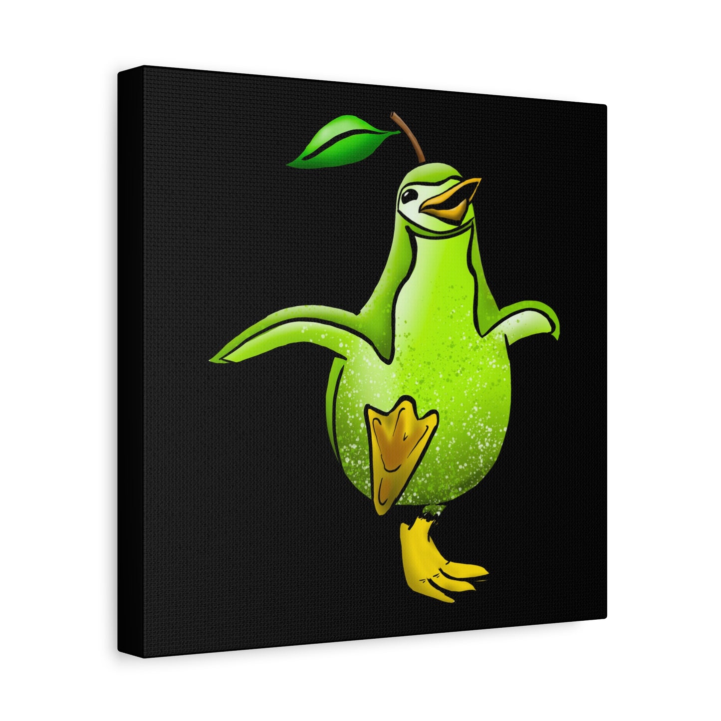 Whimsical Green Bird Pear Penguin Canvas Art - Charming Decor for Home and Office