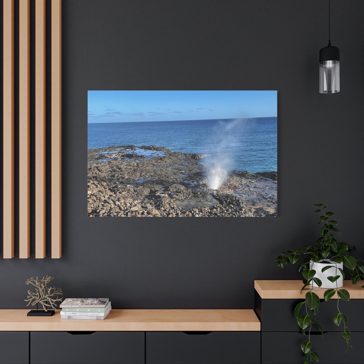 Stretched Matte Canvas Wall Art - Coastal Spouting Blowhole Photography