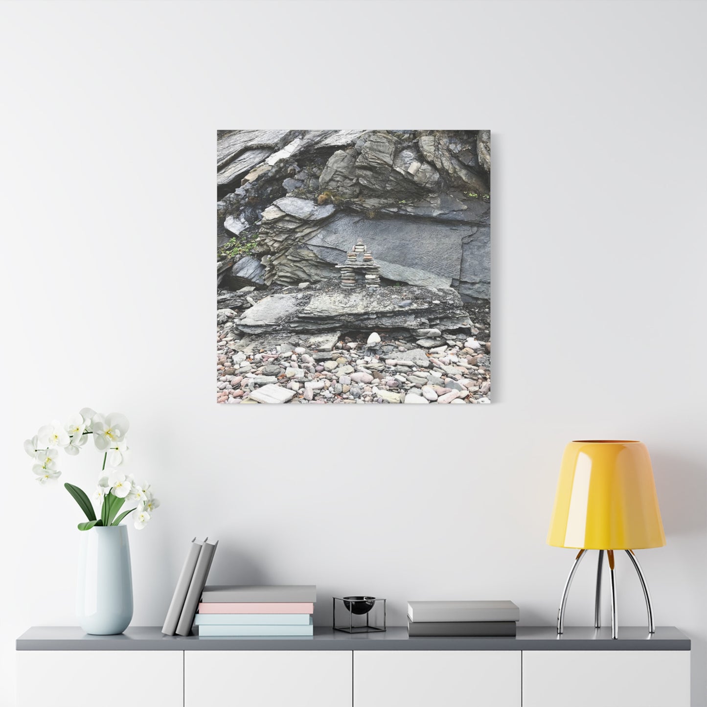 Nature-Inspired Stretched Canvas Art - Tranquil Rock Tower Design