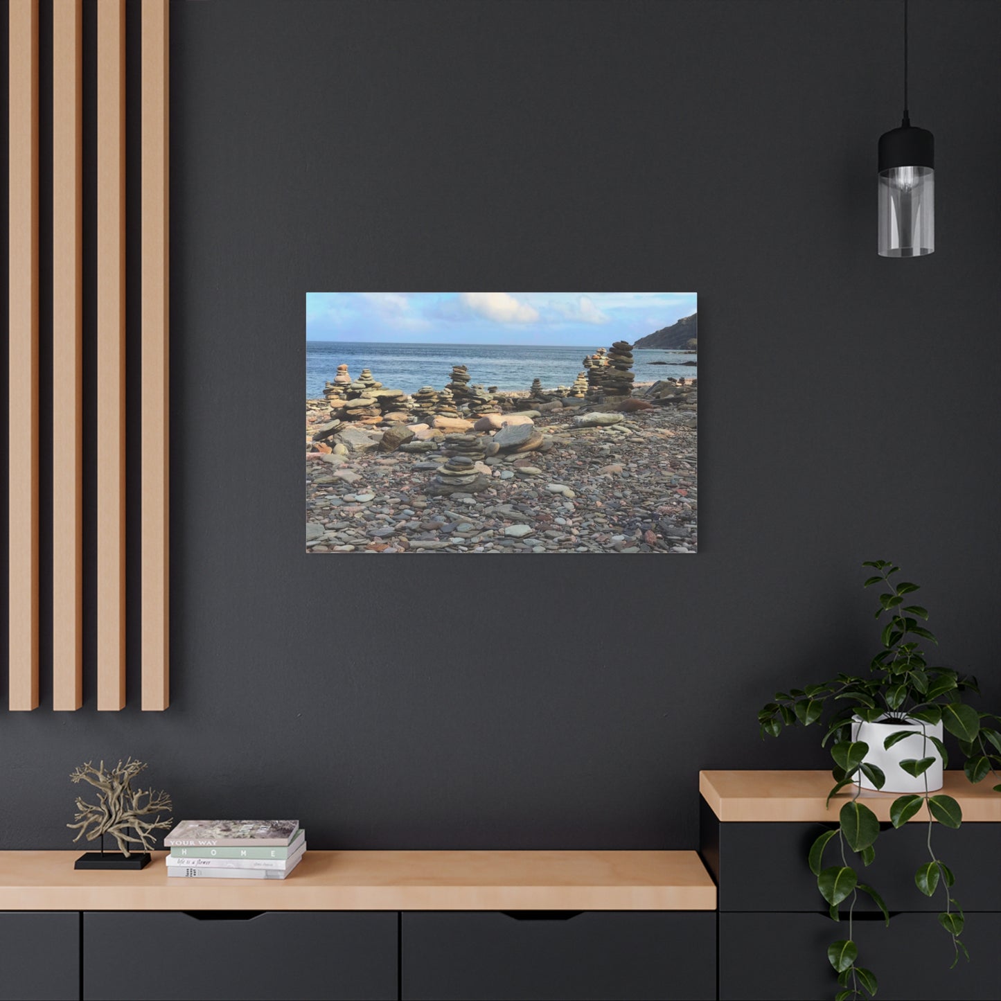 Nature-Inspired Wall Art Canvas Print - Tranquil Beach Stack Stones Decor