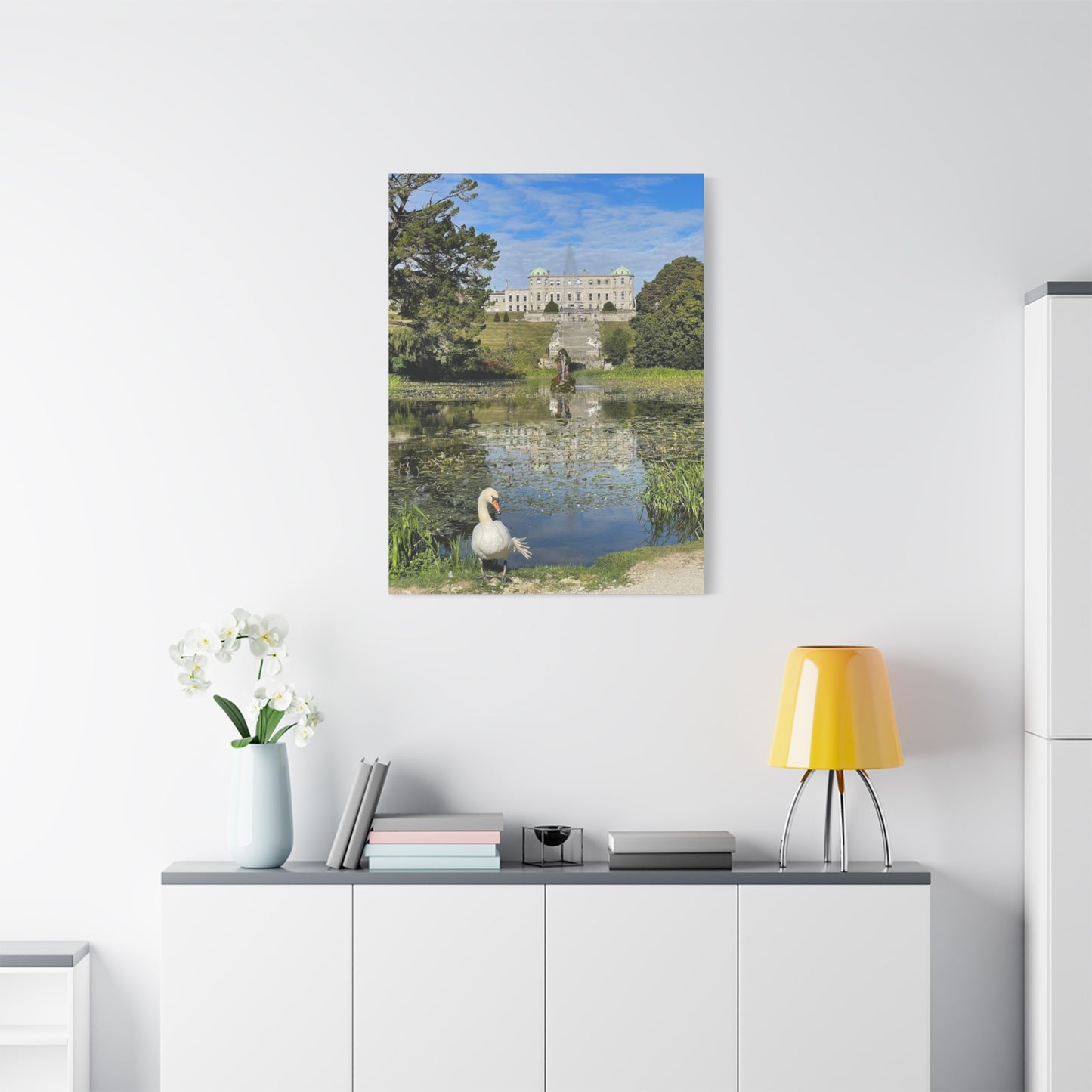 Stretched Matte Canvas Print - Serene Swan Reflection in Nature Powerscourt Estate, Wicklow Ireland
