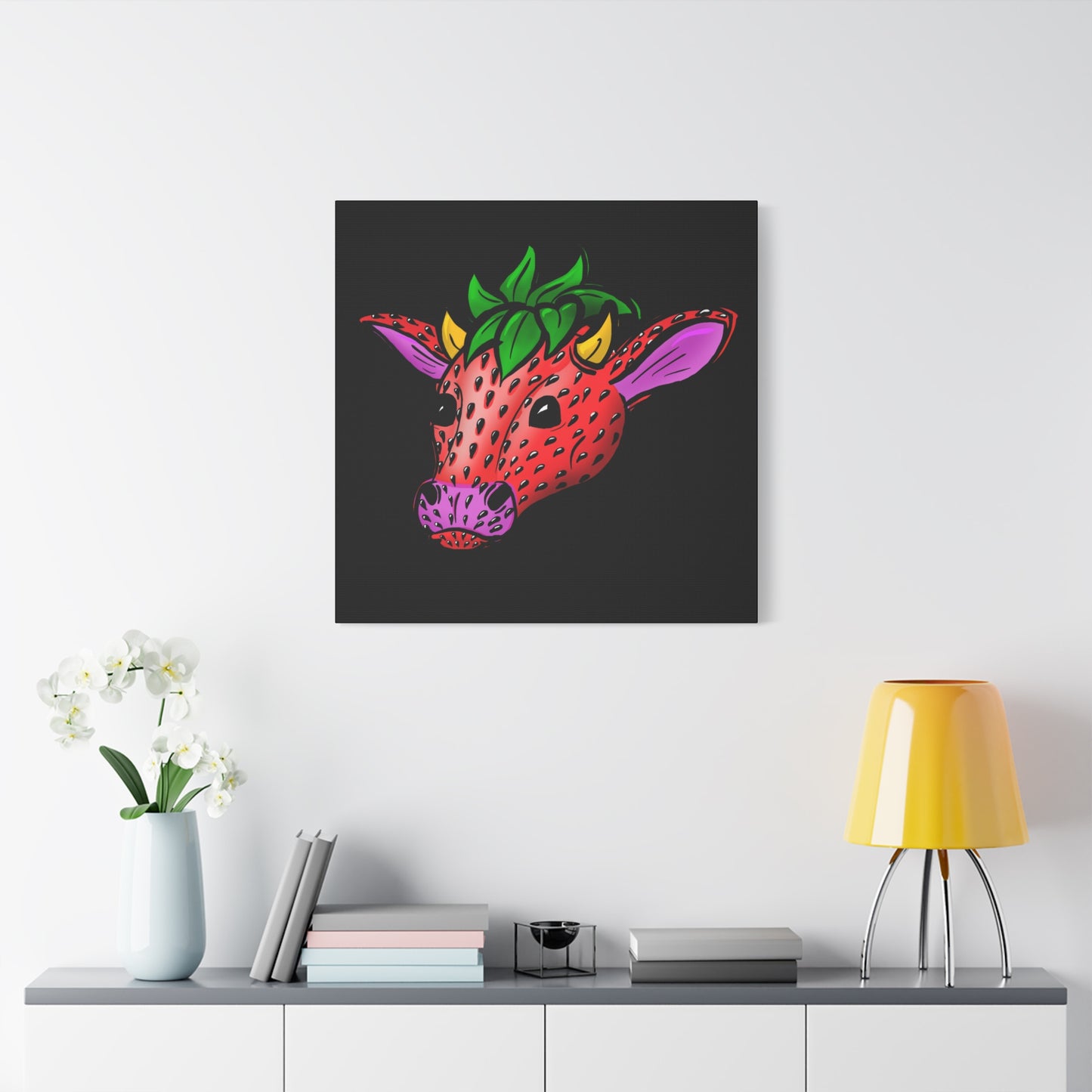 Colorful Cow Canvas Art - Strawberry Cow Stretched Wall Decor
