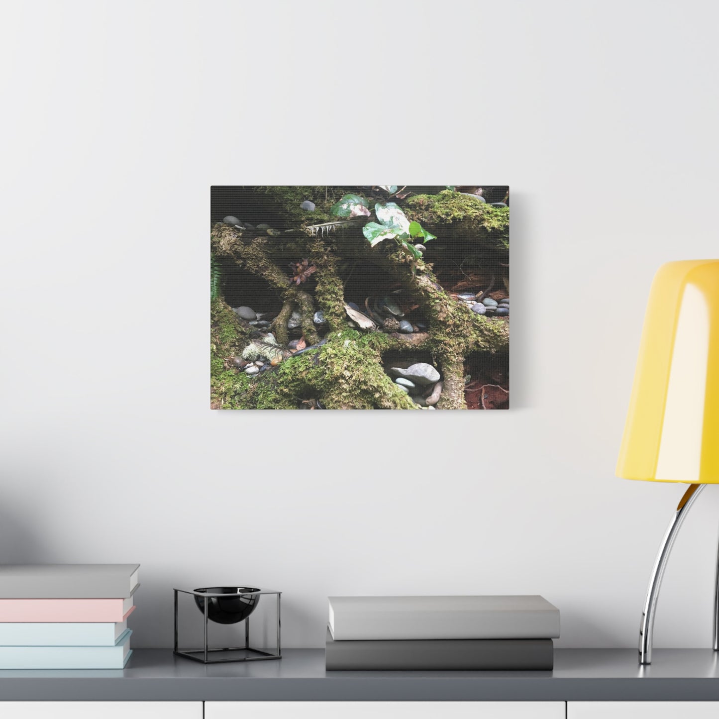 Nature-Inspired Matte Canvas Wall Art - Serene Root and Stone Design