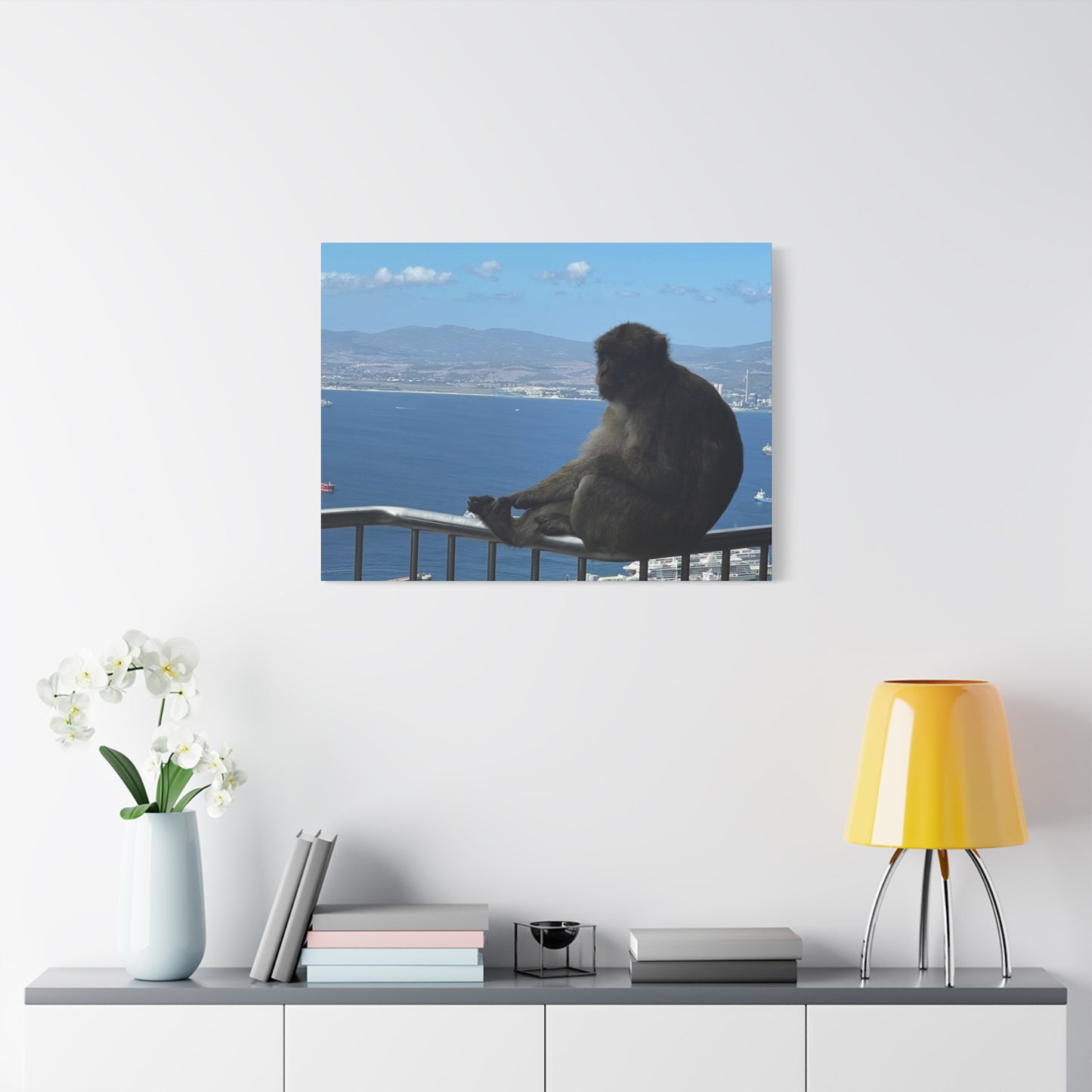 Monkey by the Sea Canvas Art - Relaxing Coastal Wall Decor Gibraltar