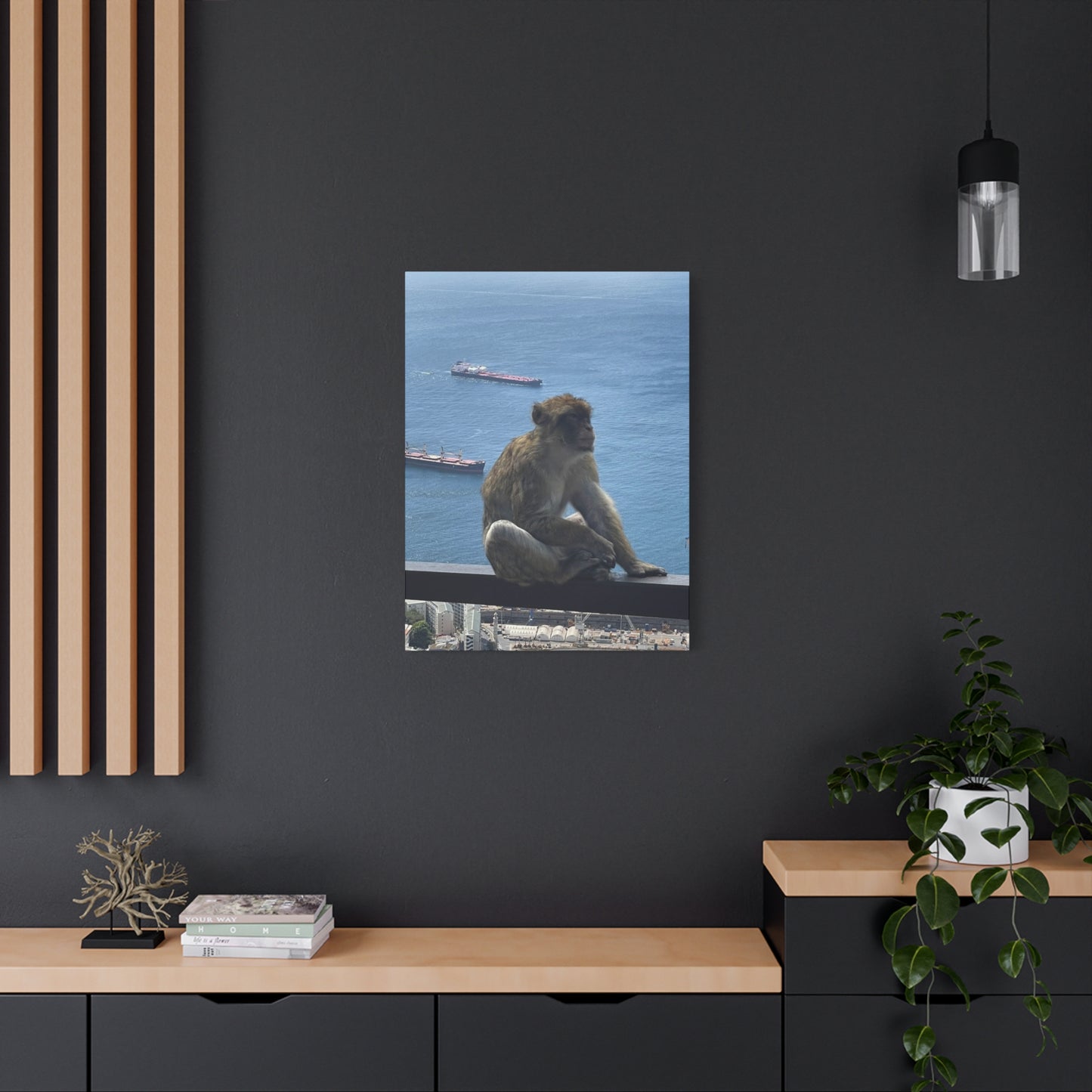 Monkeys by the Sea Canvas Art Print - Relaxing Coastal Decor Gibraltar