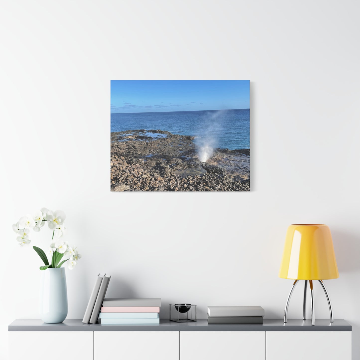 Stretched Matte Canvas Wall Art - Coastal Spouting Blowhole Photography