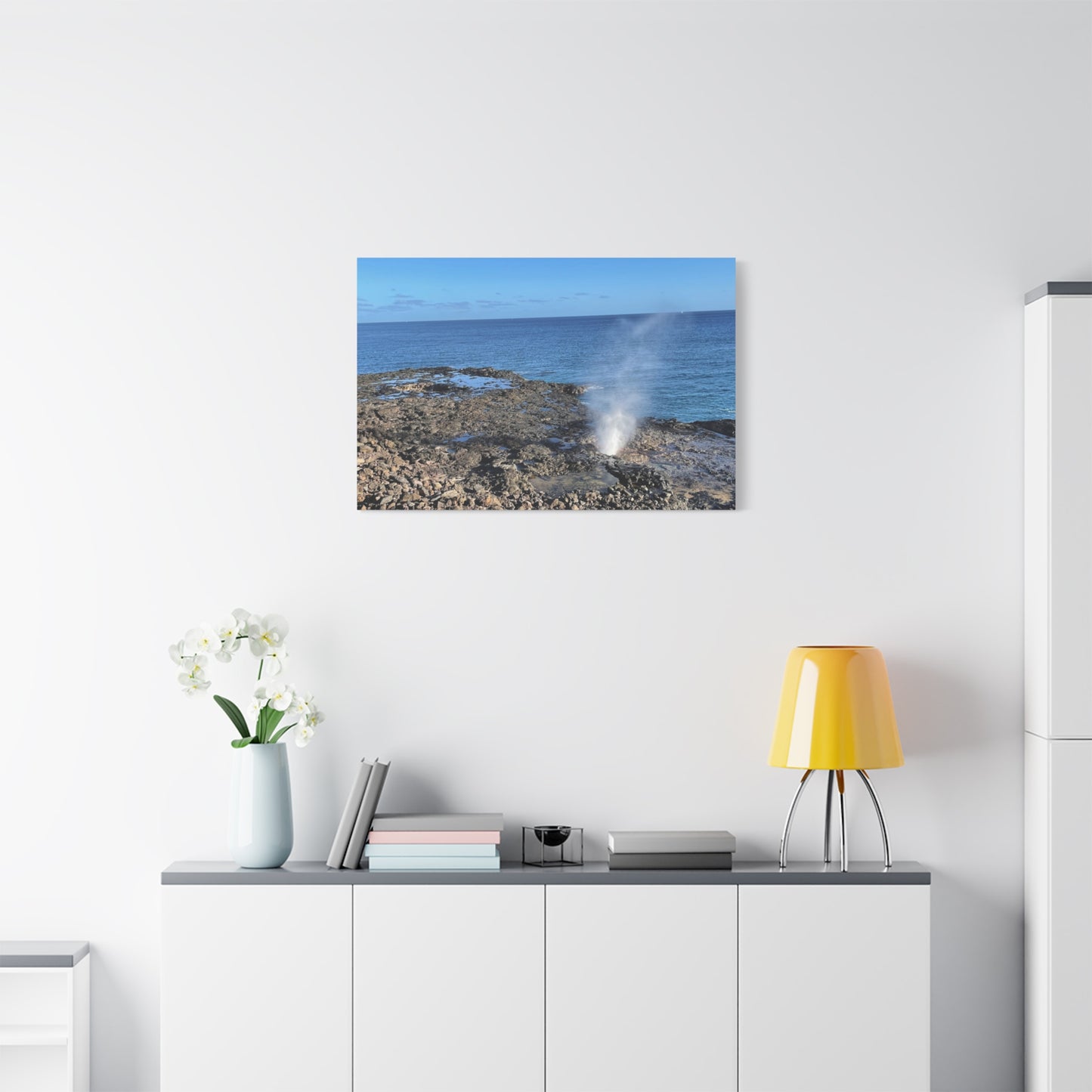 Stretched Matte Canvas Wall Art - Coastal Spouting Blowhole Photography
