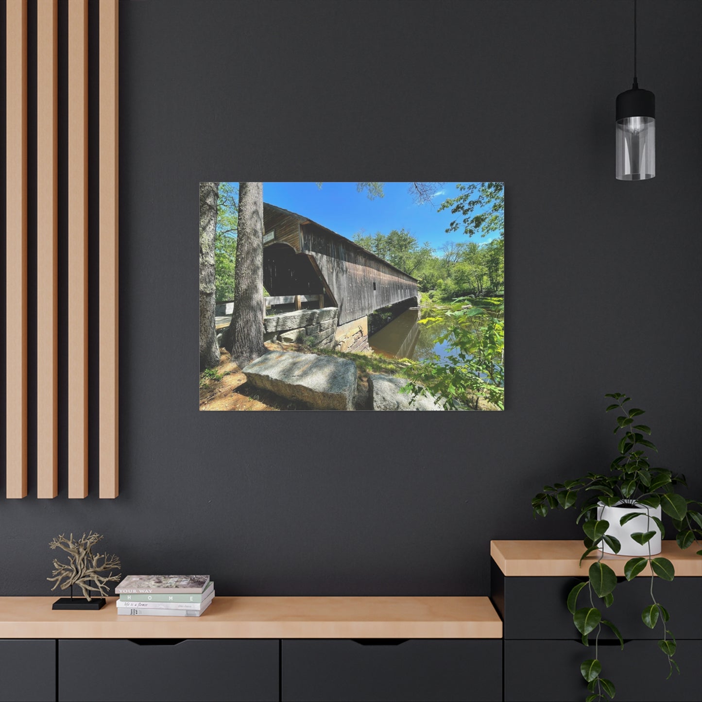 Scenic Covered Bridge Canvas Art - 1.25" Stretched Matte Wall Decor