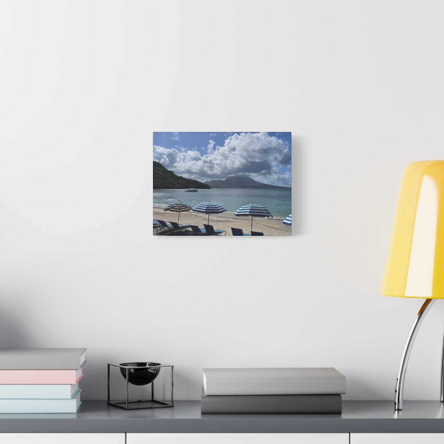 Beach Umbrella Scenic Canvas Wall Art Nevis