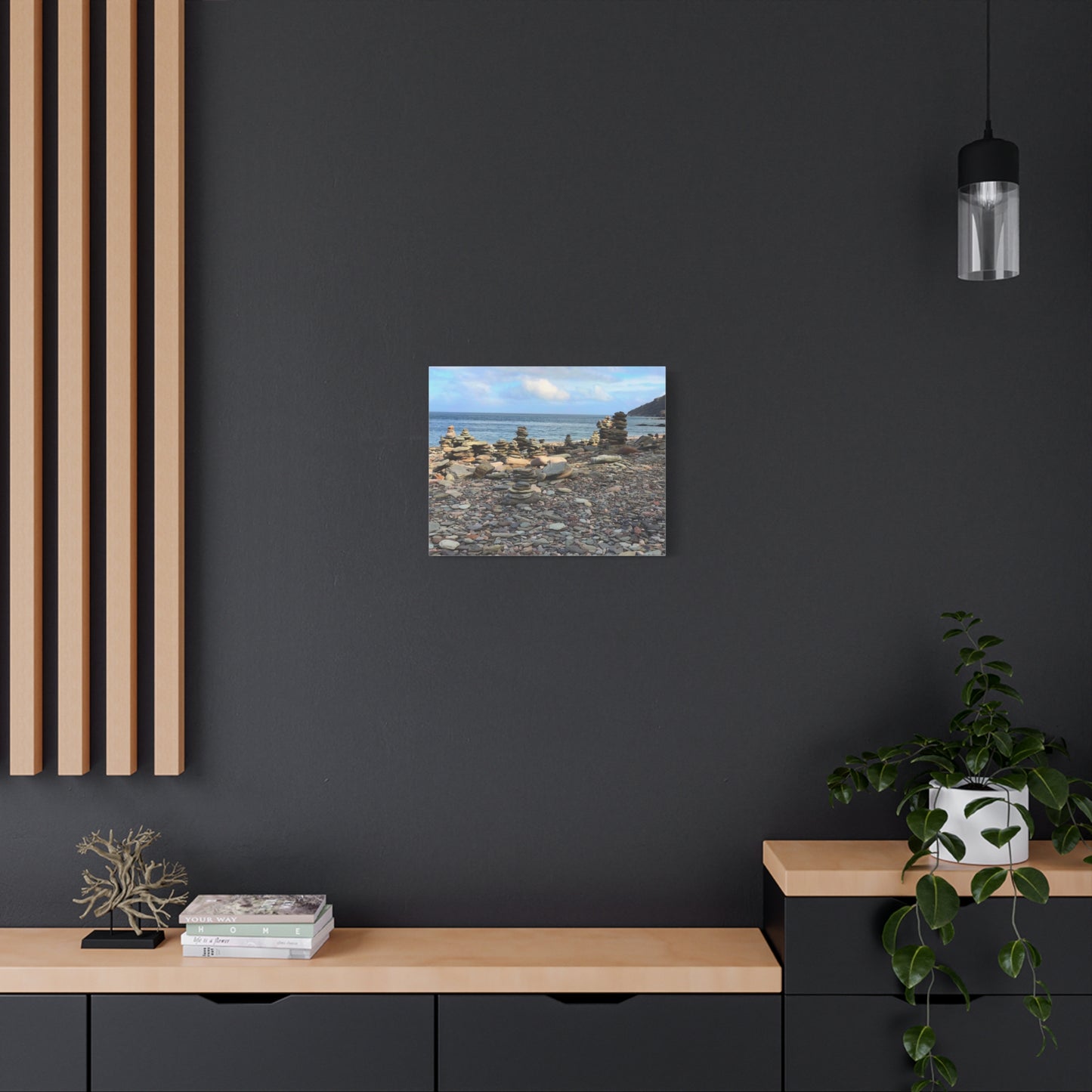 Nature-Inspired Wall Art Canvas Print - Tranquil Beach Stack Stones Decor