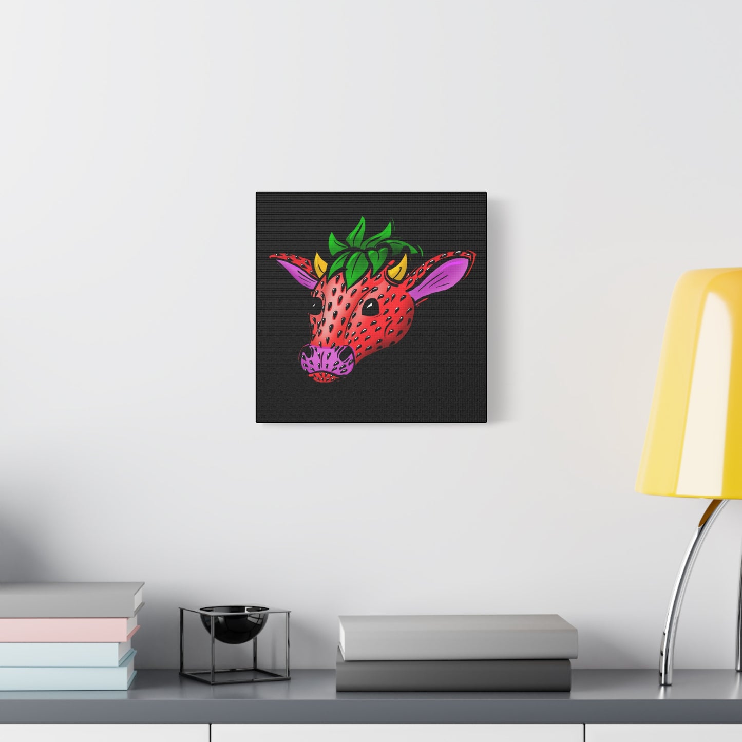 Colorful Cow Canvas Art - Strawberry Cow Stretched Wall Decor