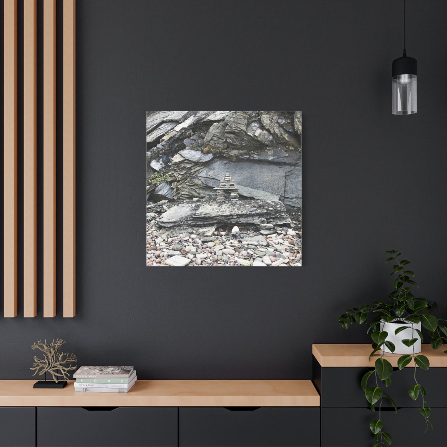 Nature-Inspired Stretched Canvas Art - Tranquil Rock Tower Design