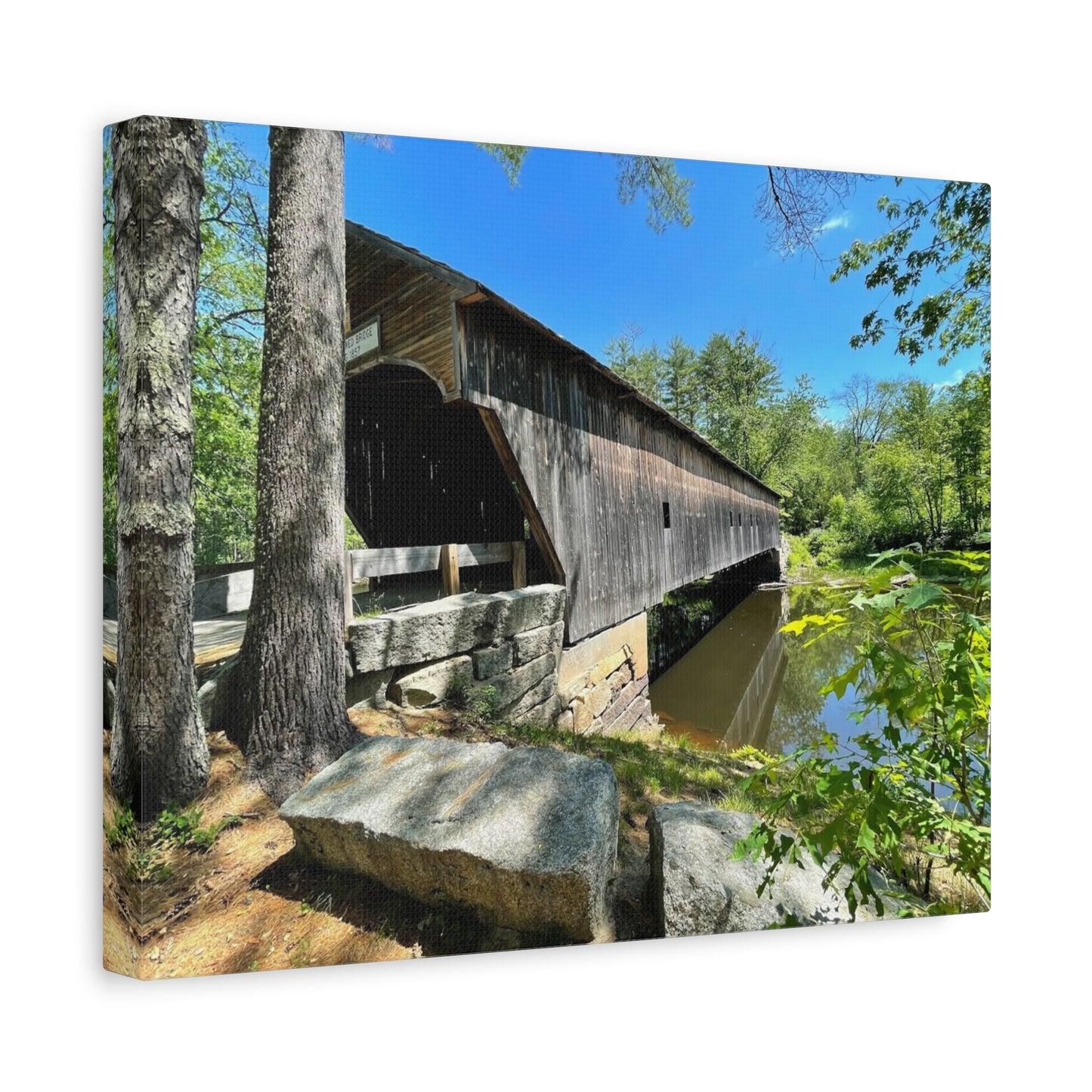 Scenic Covered Bridge Canvas Art - 1.25" Stretched Matte Wall Decor