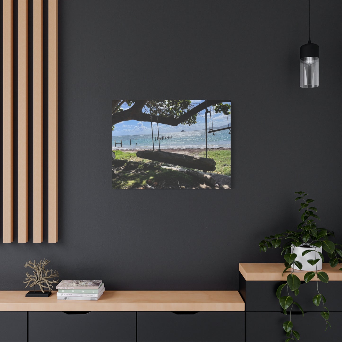 Serene Beach Swing Canvas Art Print
